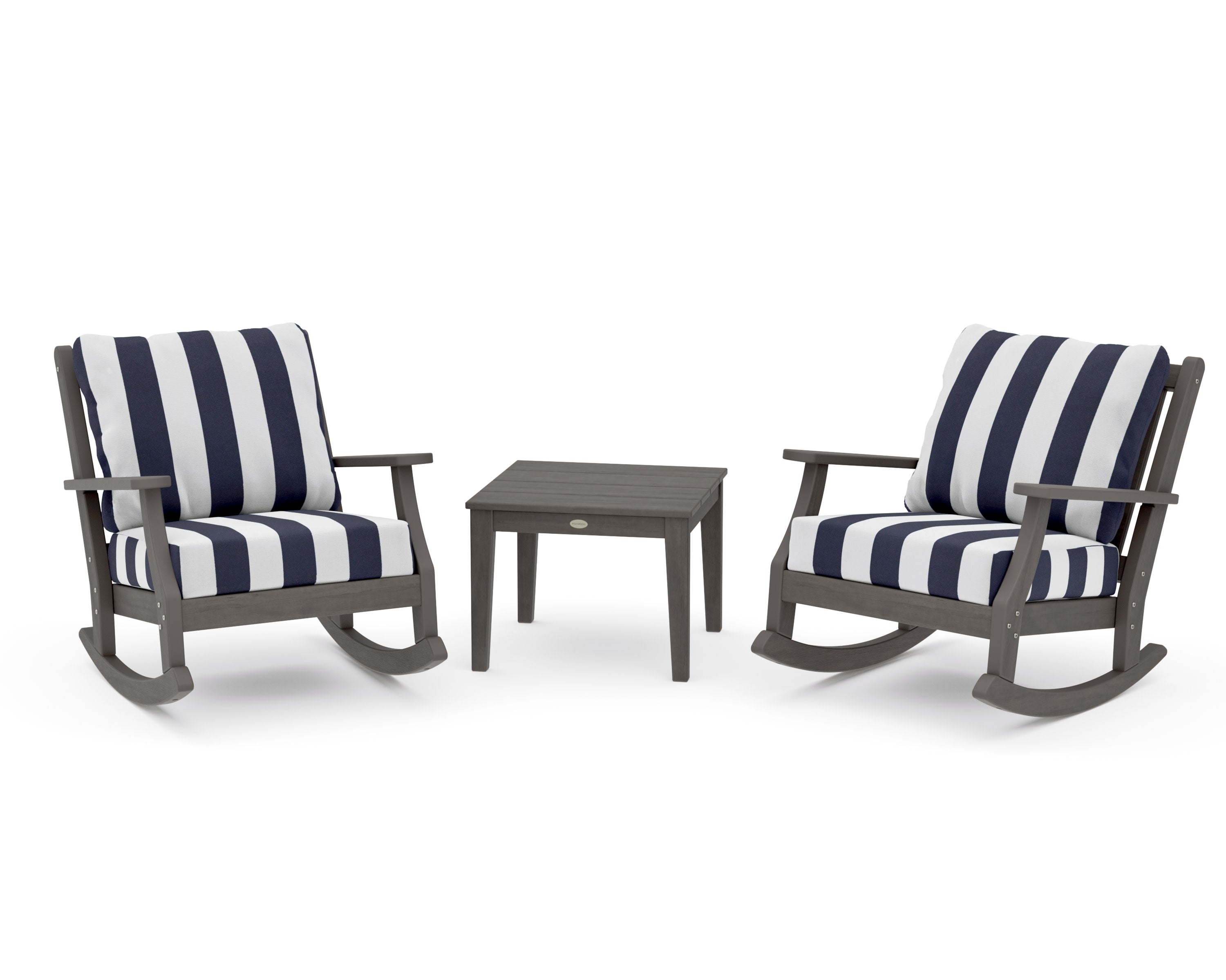 Wovendale 3-Piece Deep Seating Rocker Set in Driftwood / Cabana Stripe Navy