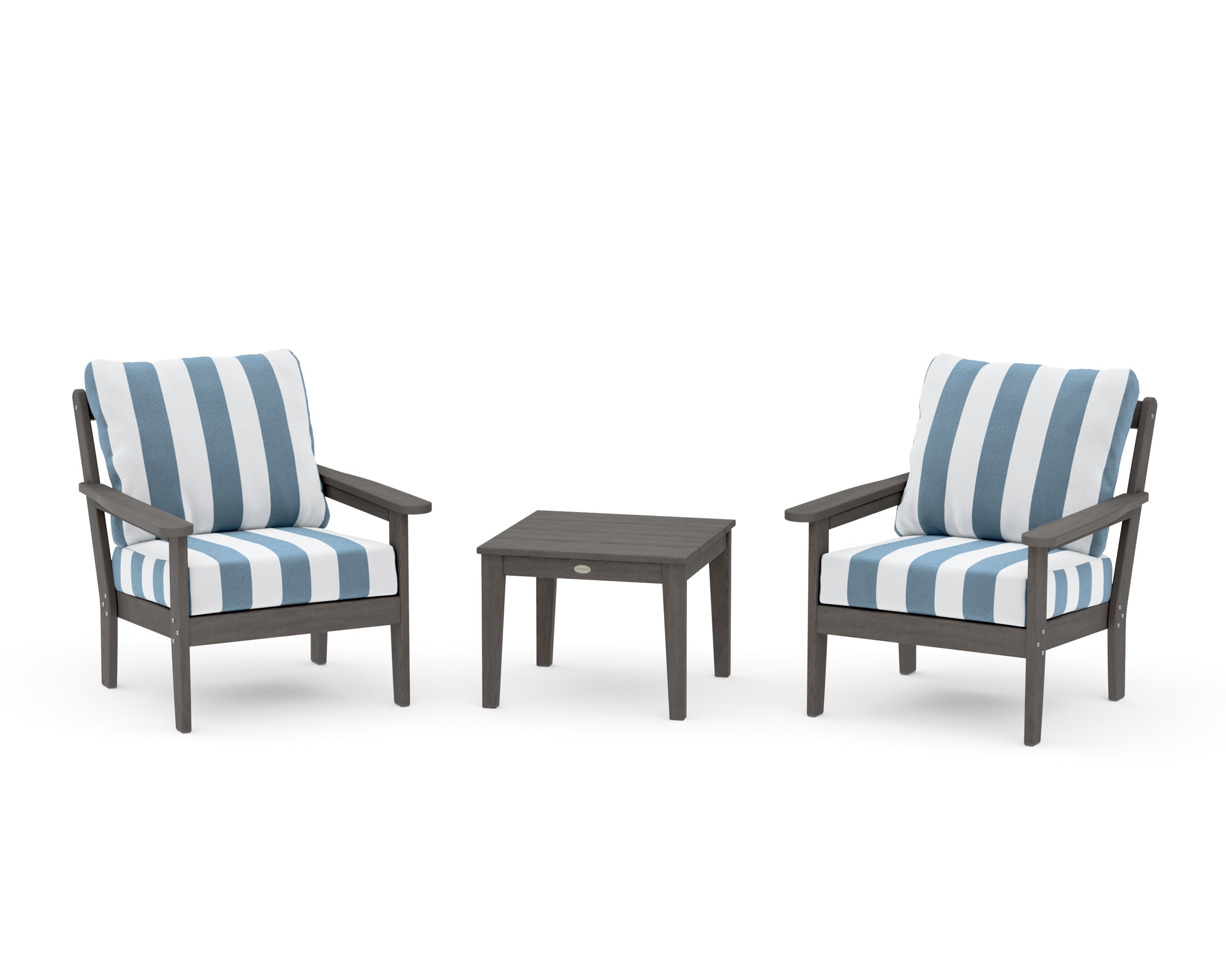 Cottage 3-Piece Deep Seating Set in Driftwood / Cabana Stripe Sky Blue