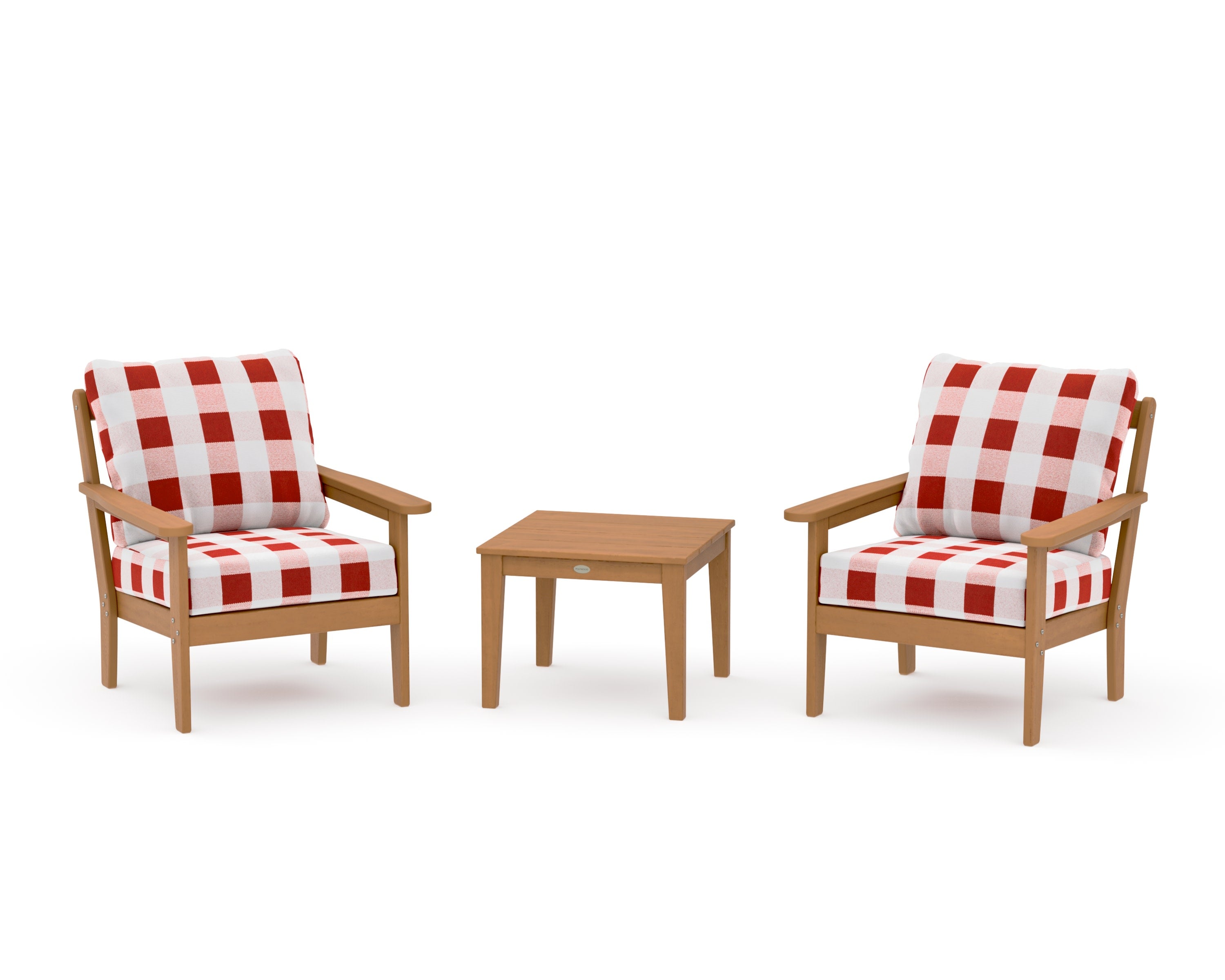 Cottage 3-Piece Deep Seating Set in Natural / Buffalo Plaid Crimson