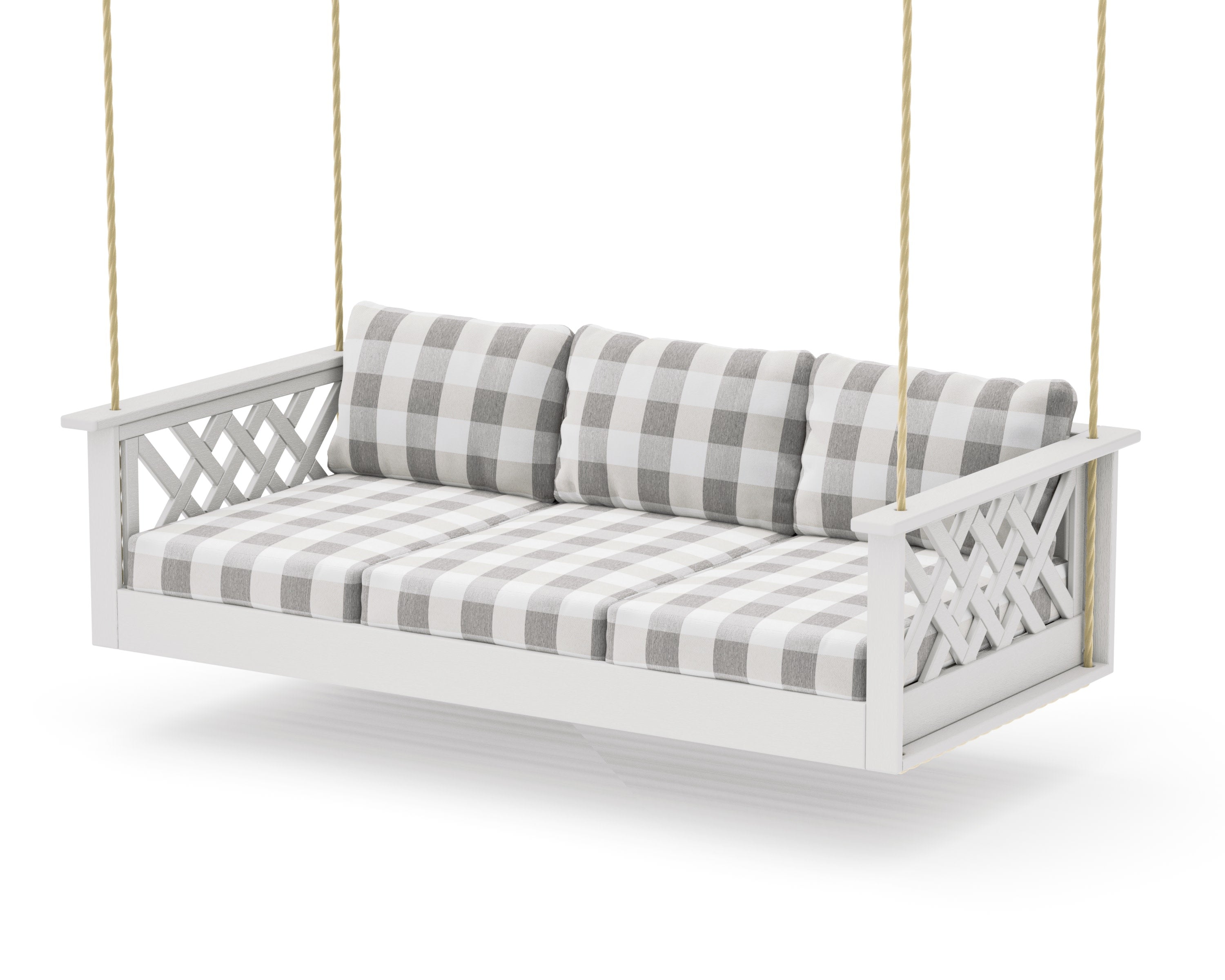 Wovendale Daybed Swing in Vintage White / Buffalo Plaid Grey Mist