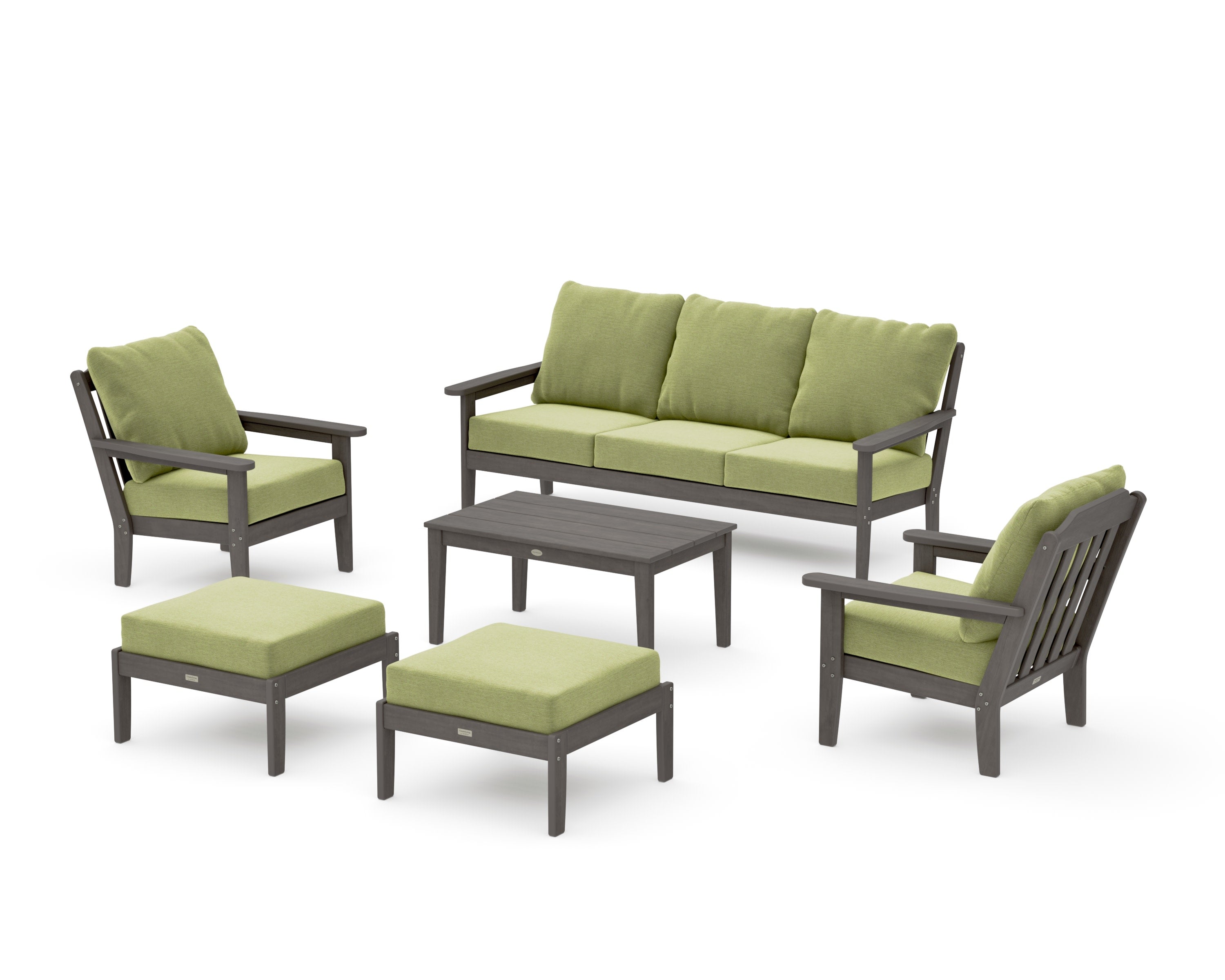 Cottage 6-Piece Lounge Sofa Set in Driftwood / Chartreuse Boucle