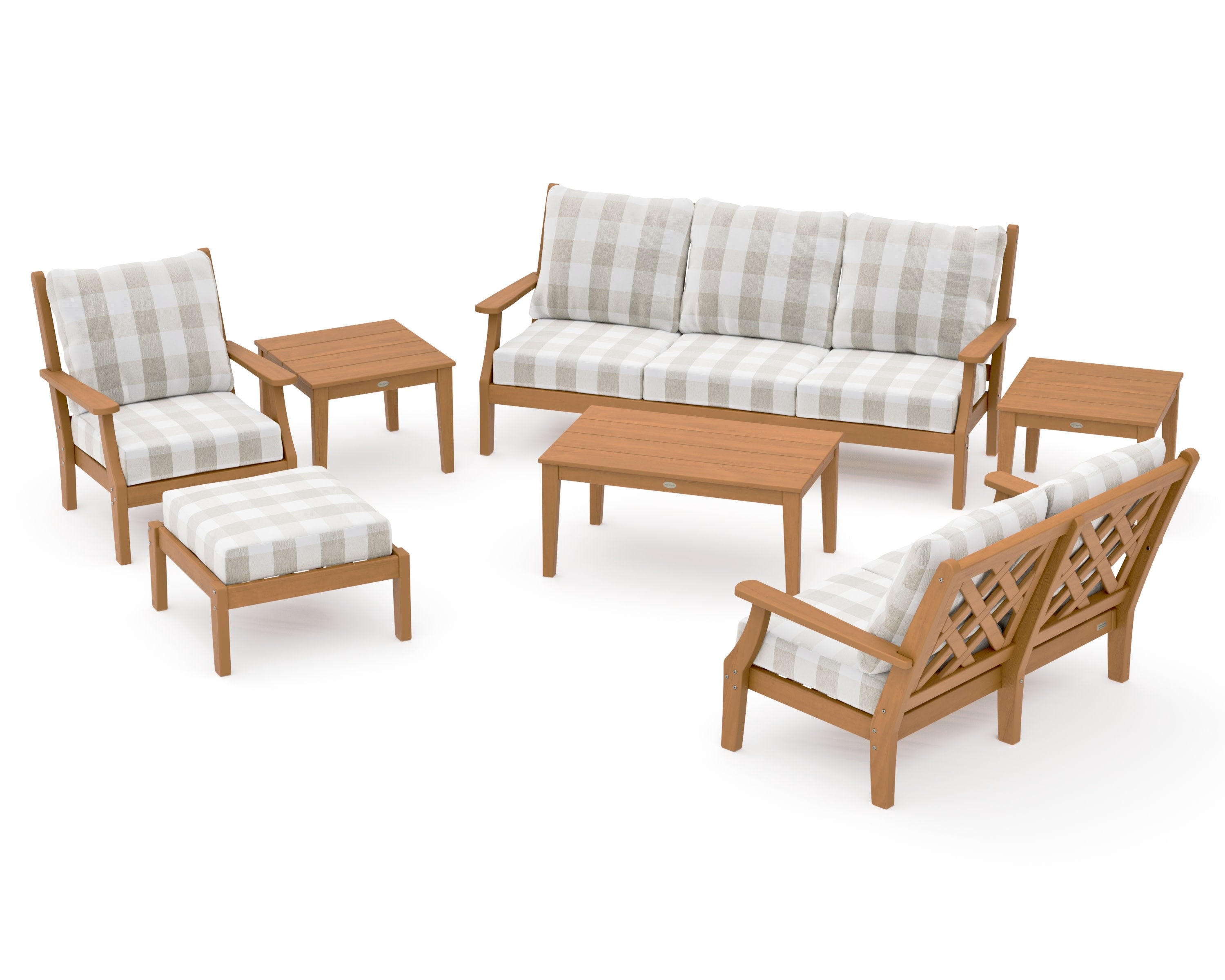 Wovendale 7-Piece Deep Seating Set in Natural / Buffalo Plaid Dune Burlap