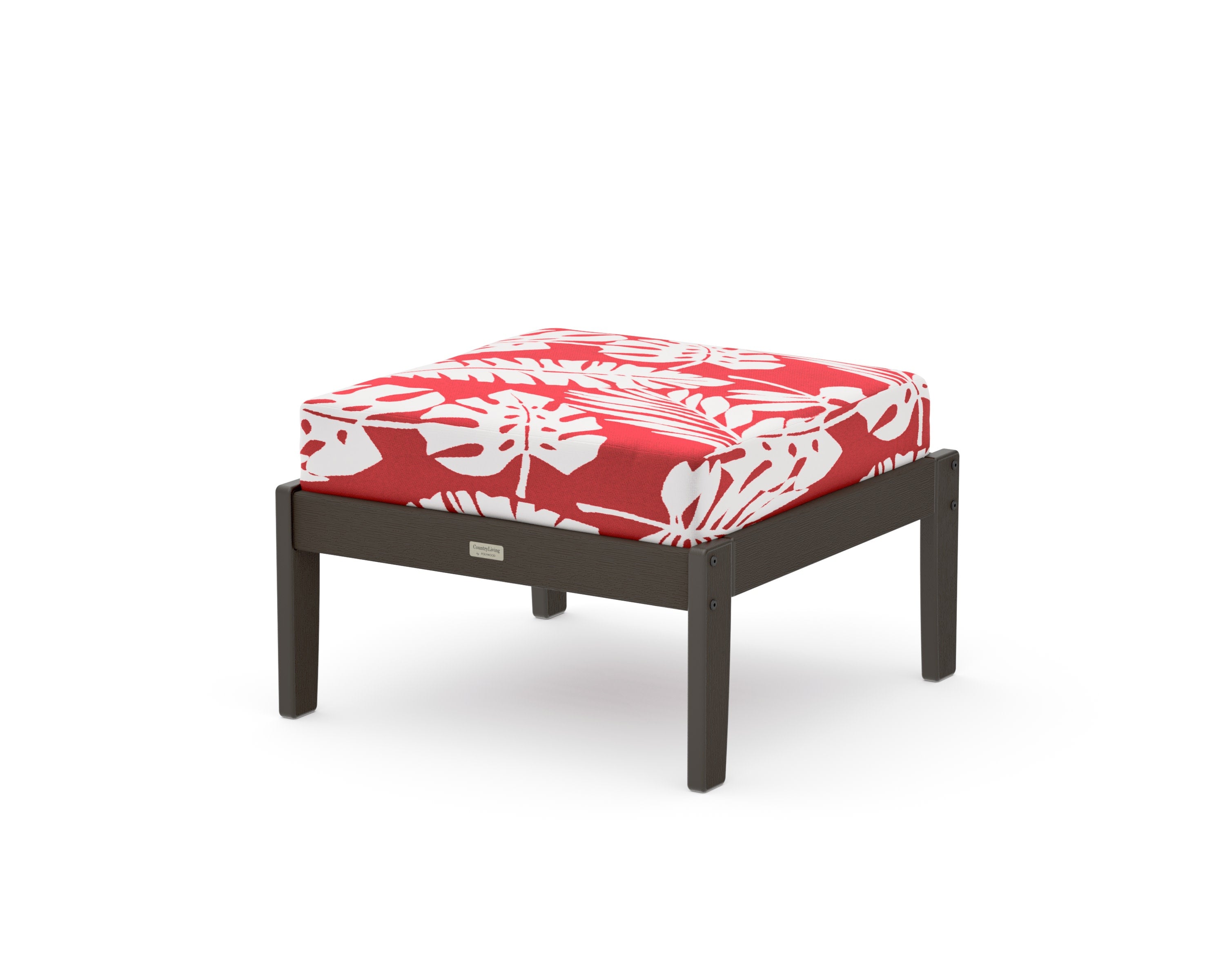 Cottage Deep Seating Ottoman in Vintage Coffee / Leaf Crimson
