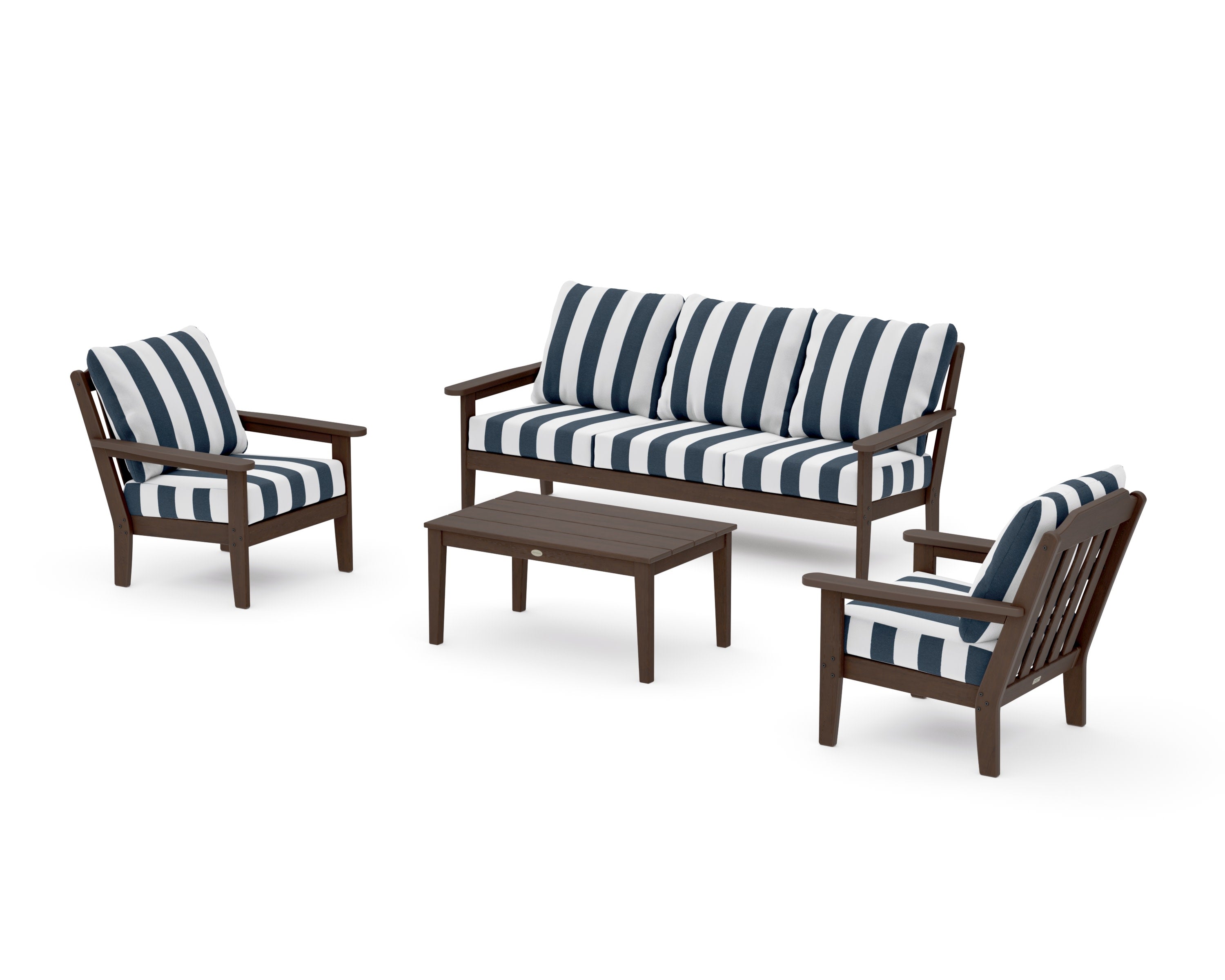 Cottage 4-Piece Deep Seating Set with Sofa in Kona / Cabana Stripe Marine Indigo
