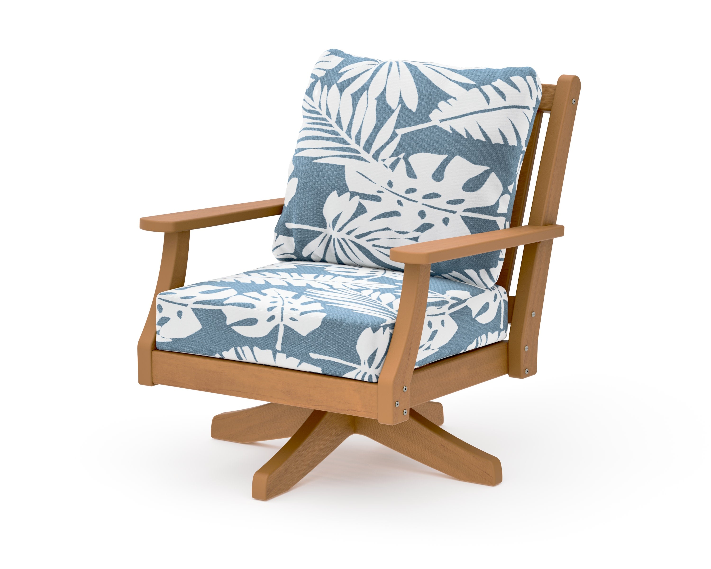 Wovendale Deep Seating Swivel Chair in Natural / Leaf Sky Blue