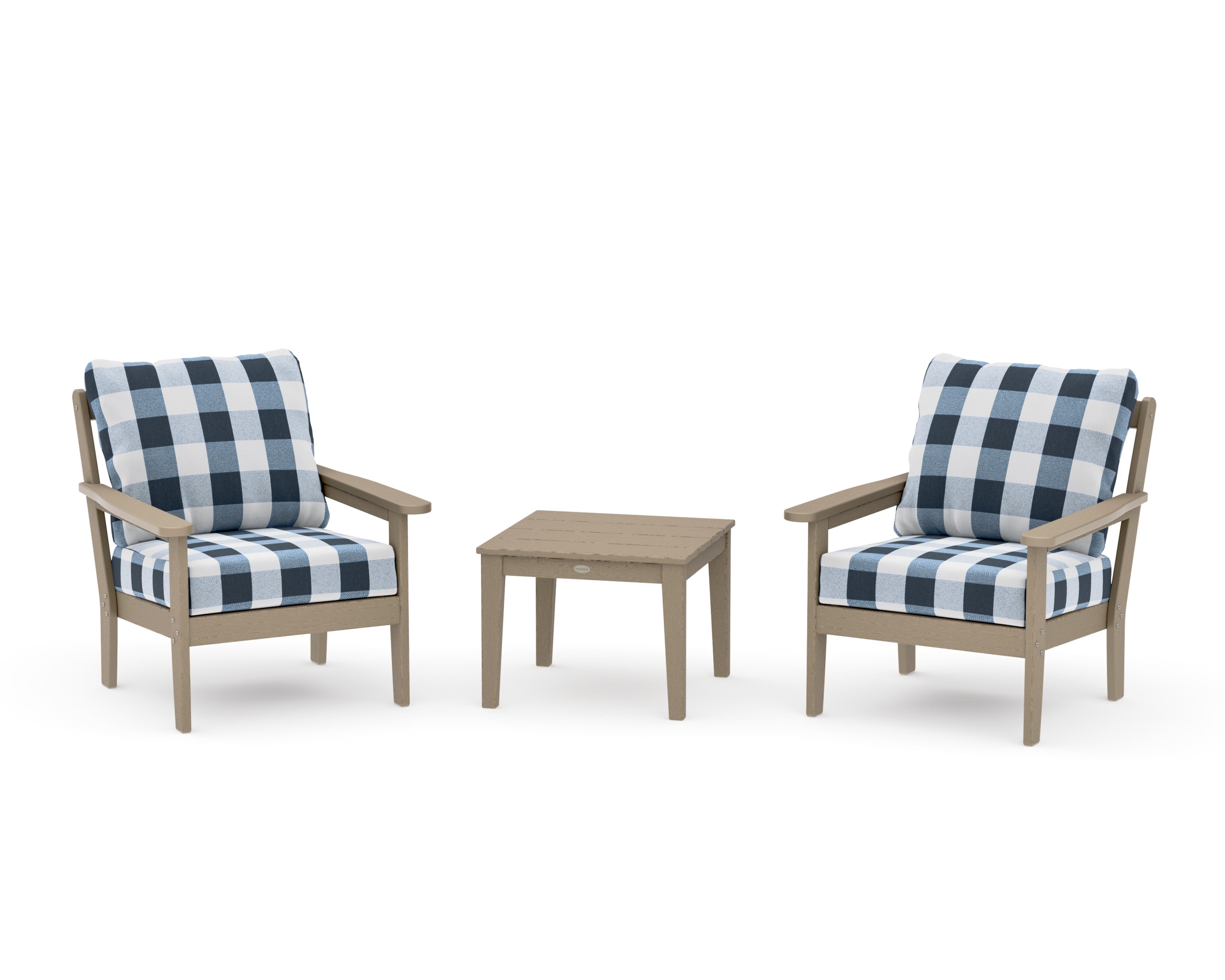 Cottage 3-Piece Deep Seating Set in Vintage Sahara / Buffalo Plaid Marine Indigo