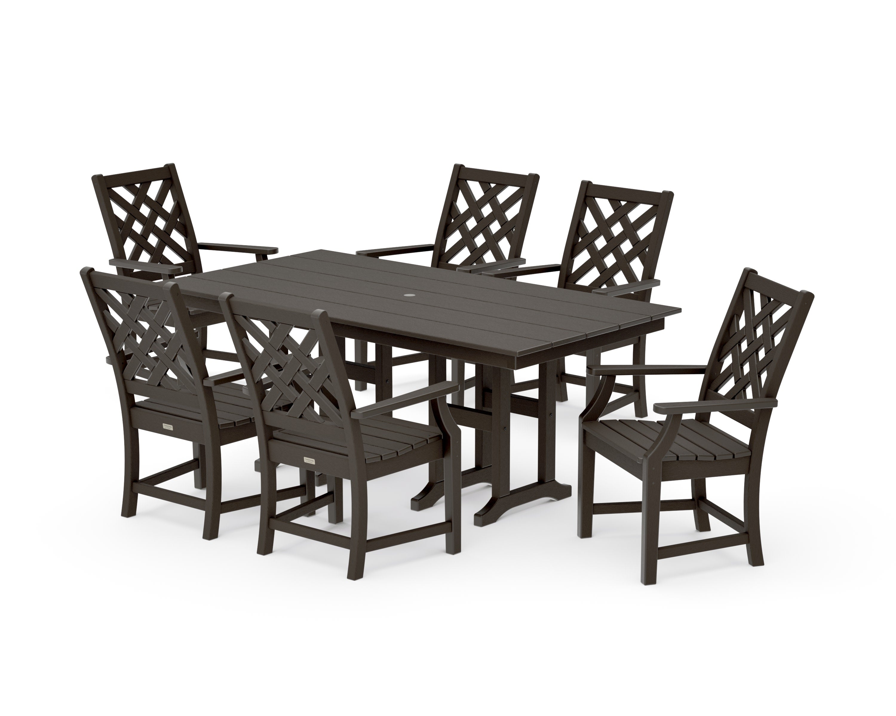 Wovendale Arm Chair 7-Piece Farmhouse Dining Set in Vintage Coffee