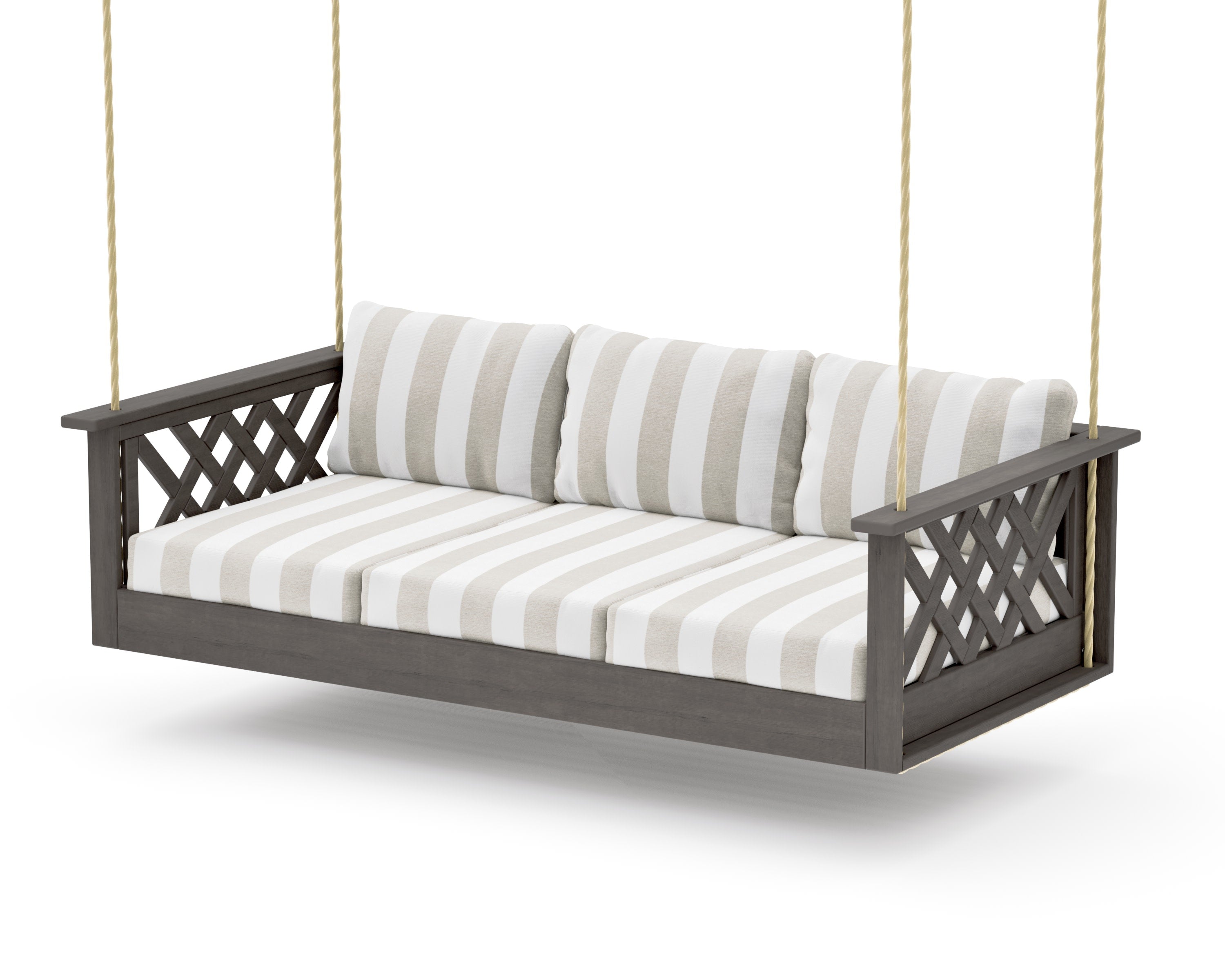 Wovendale Daybed Swing in Driftwood / Cabana Stripe Dune Burlap