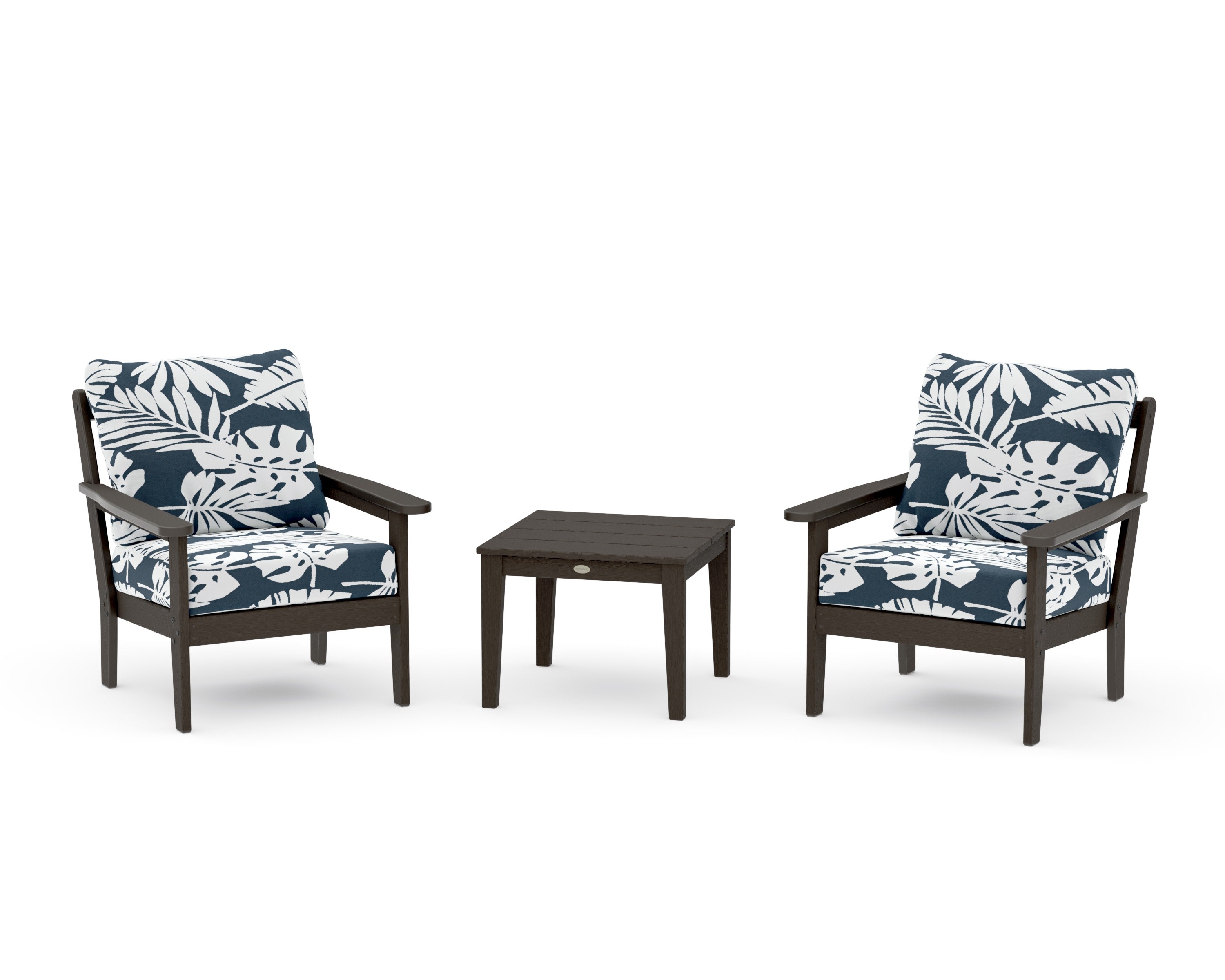 Cottage 3-Piece Deep Seating Set in Vintage Coffee / Leaf Marine Indigo