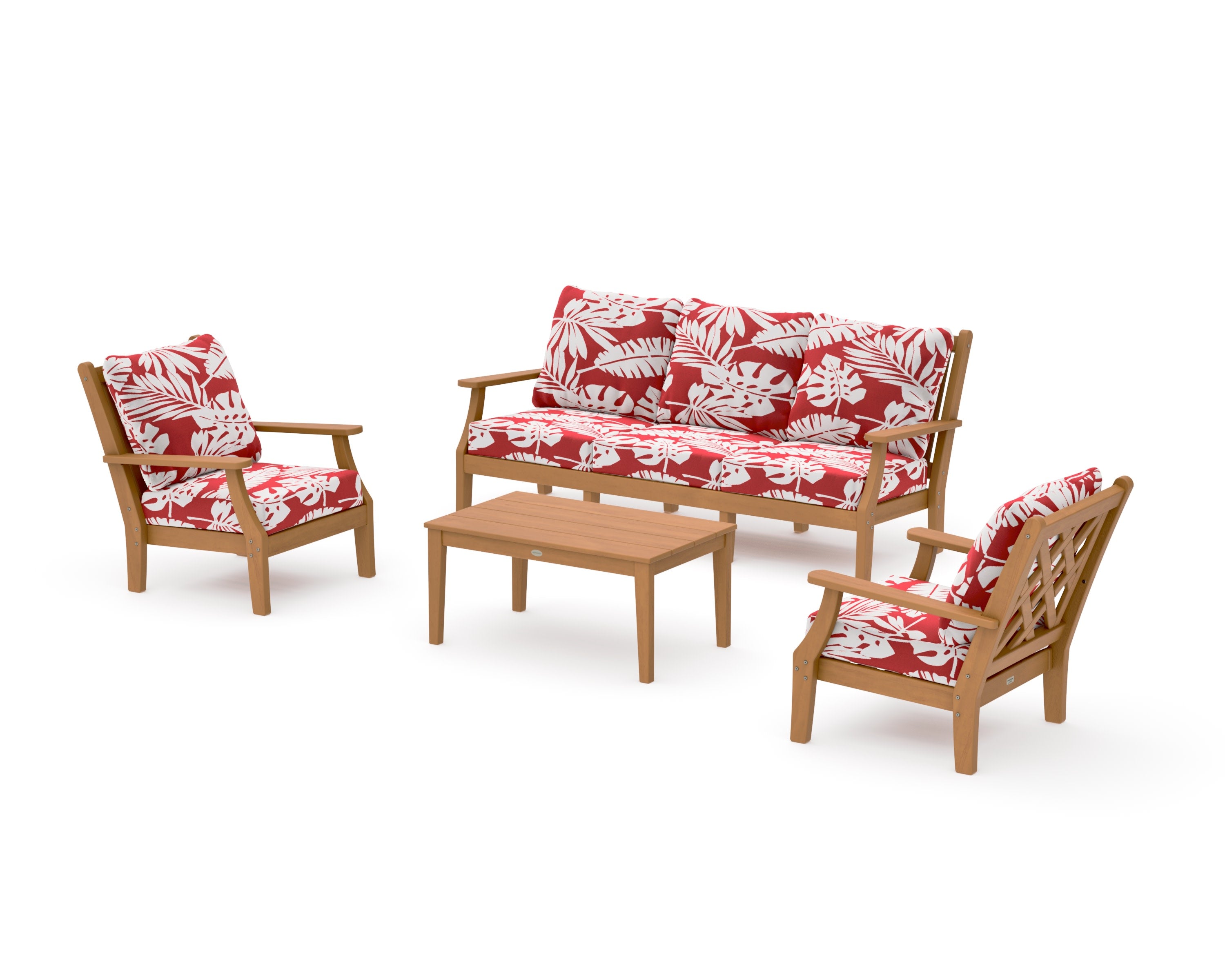 Wovendale 4-Piece Deep Seating Set with Sofa in Natural / Leaf Crimson