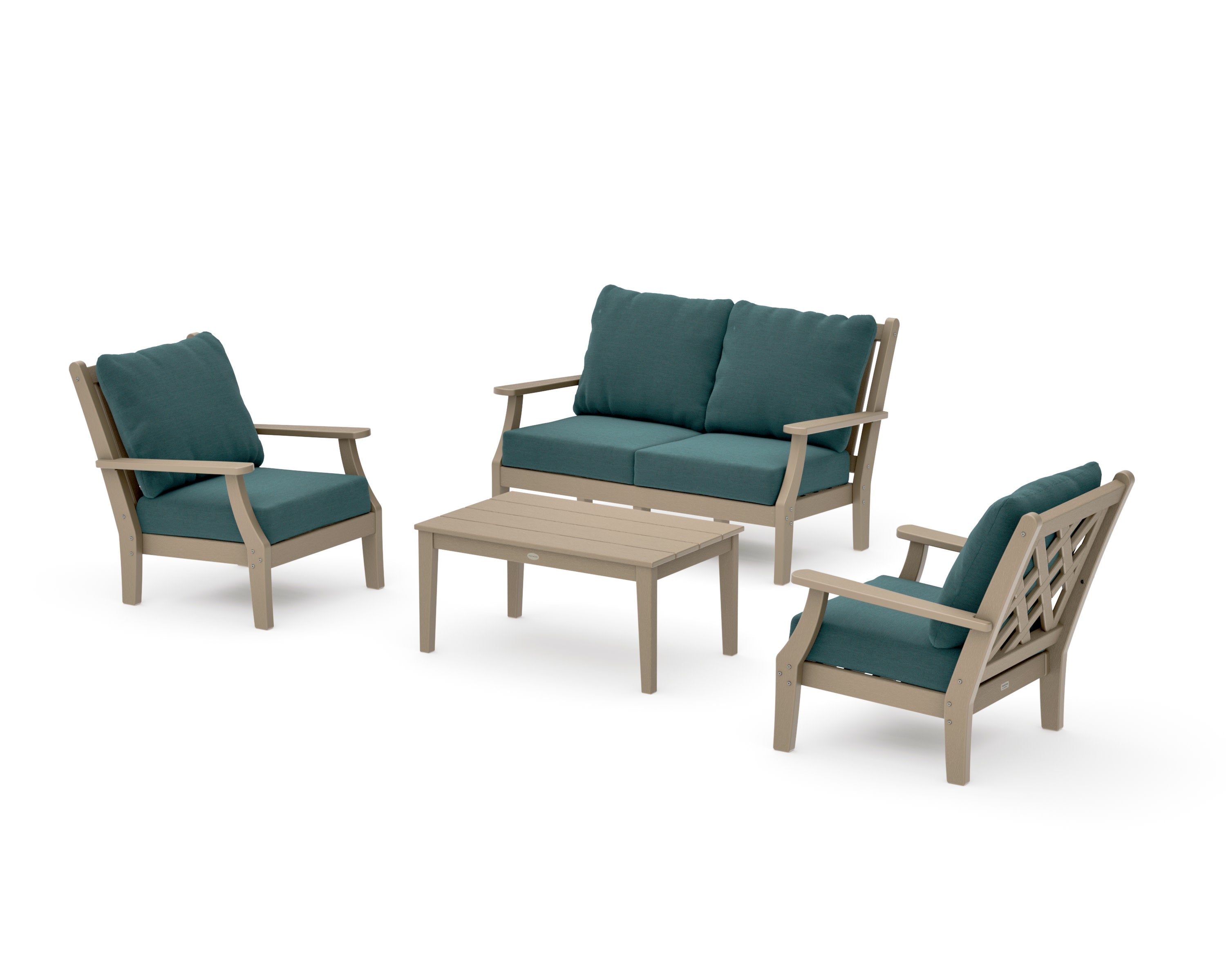 Wovendale 4-Piece Deep Seating Set with Loveseat in Vintage Sahara / Ocean Teal