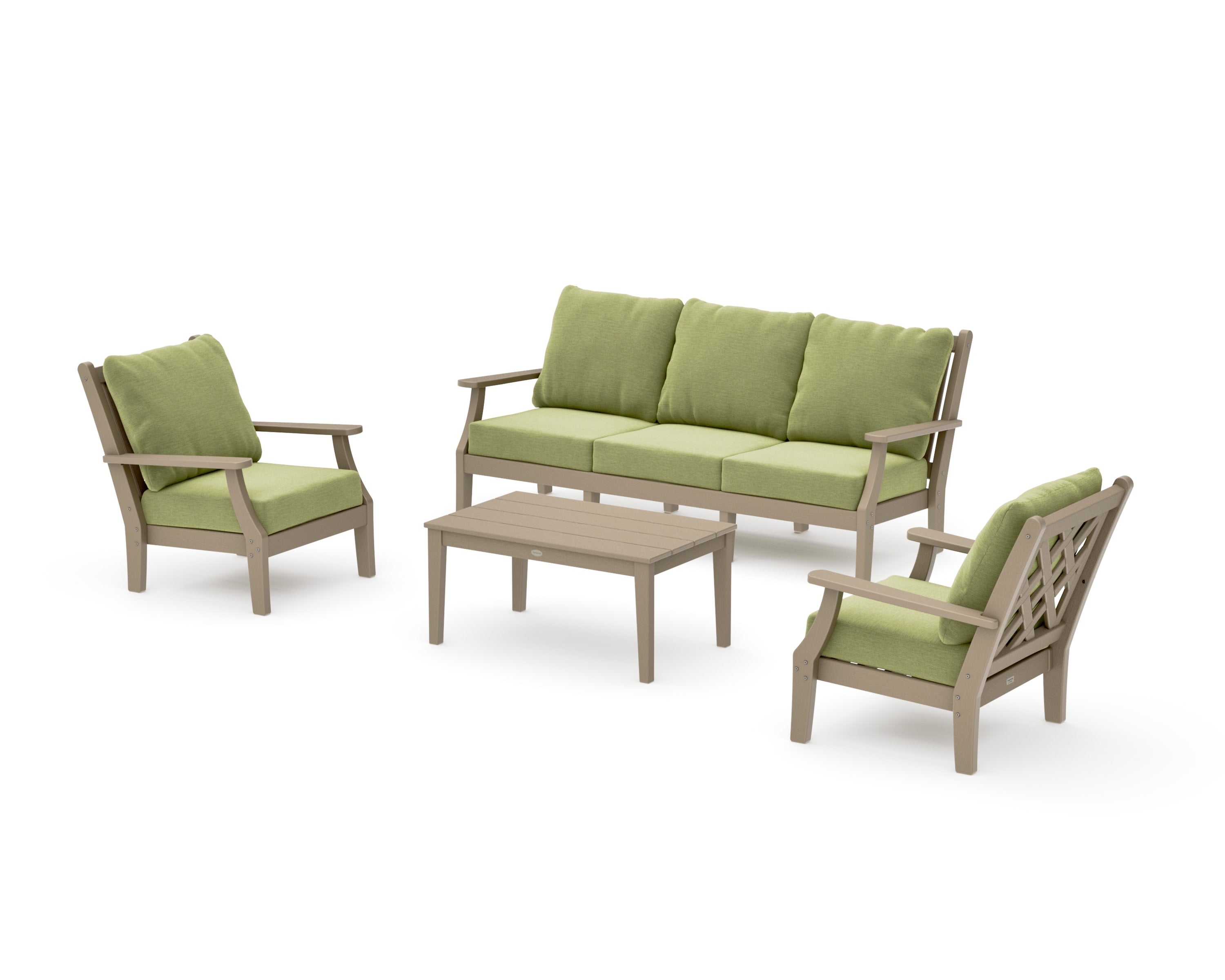 Wovendale 4-Piece Deep Seating Set with Sofa in Vintage Sahara / Chartreuse Boucle