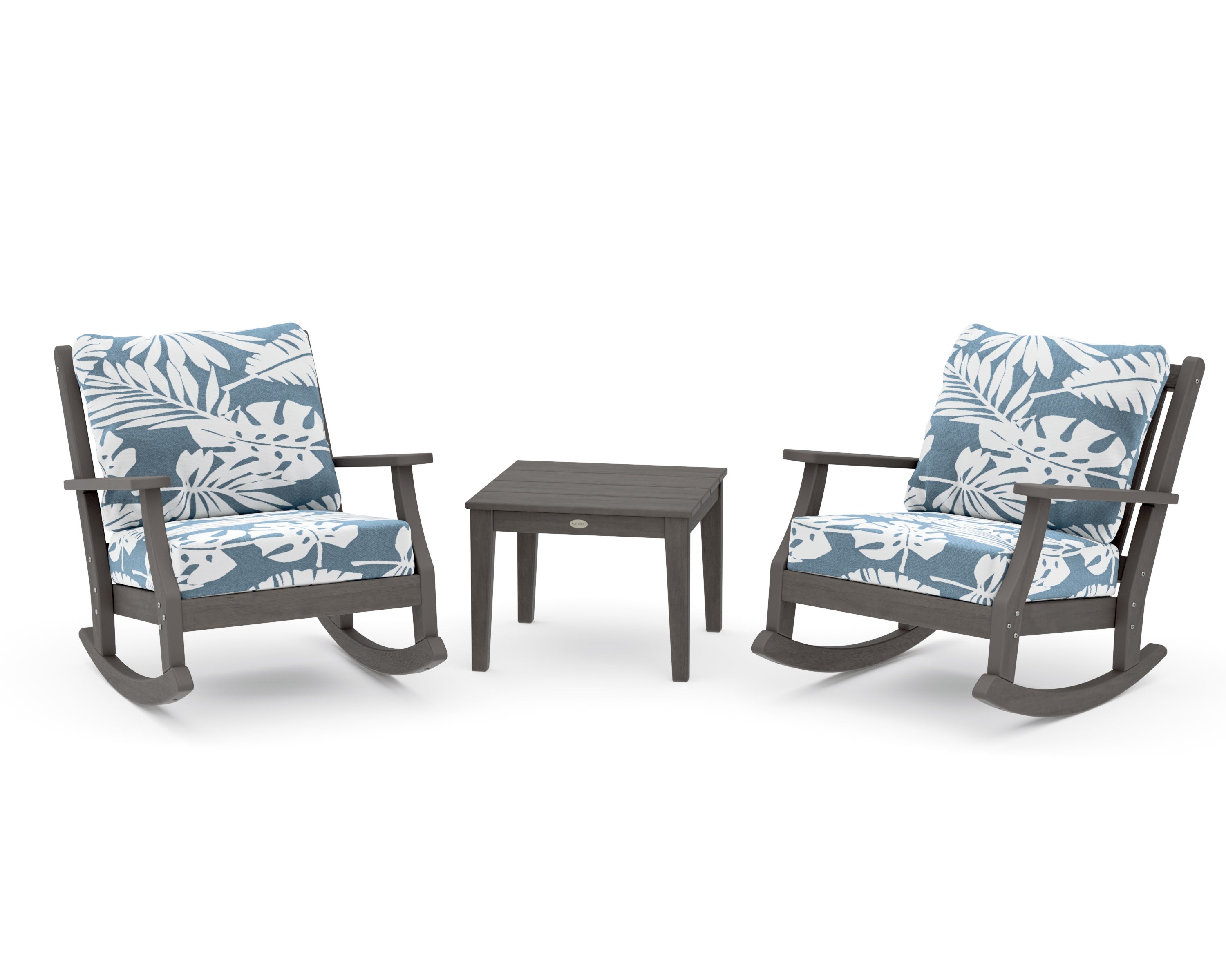 Wovendale 3-Piece Deep Seating Rocker Set in Driftwood / Leaf Sky Blue