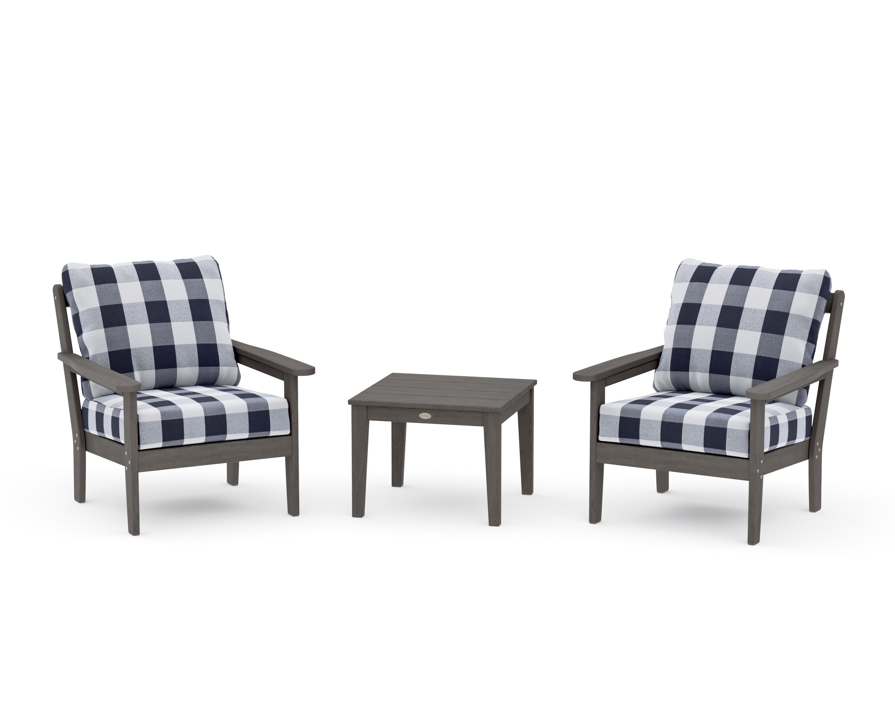 Cottage 3-Piece Deep Seating Set in Driftwood / Buffalo Plaid Navy