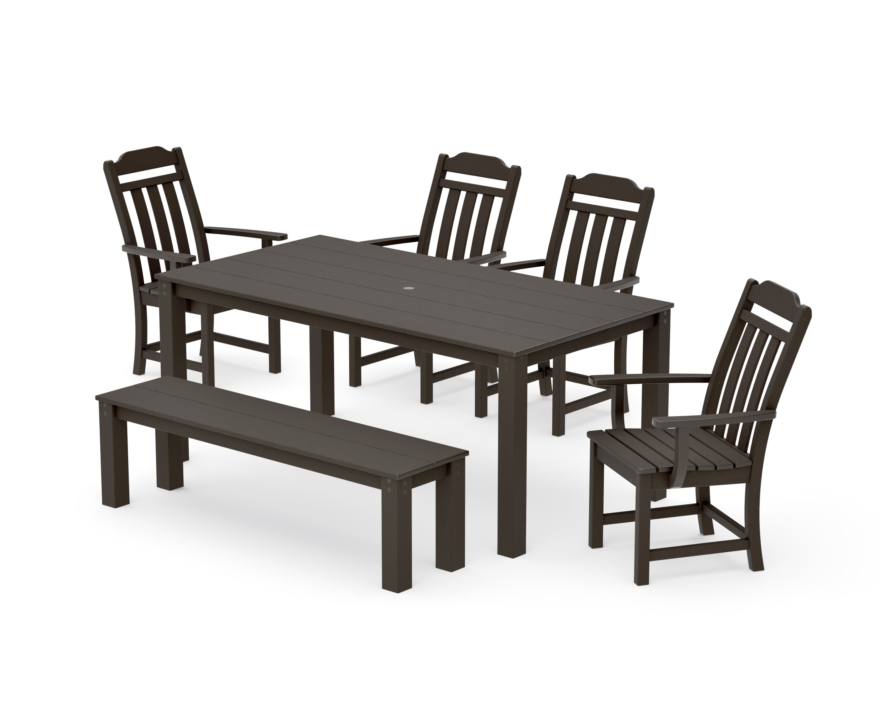 Cottage 6-Piece Parsons Dining Set with Bench in Vintage Coffee