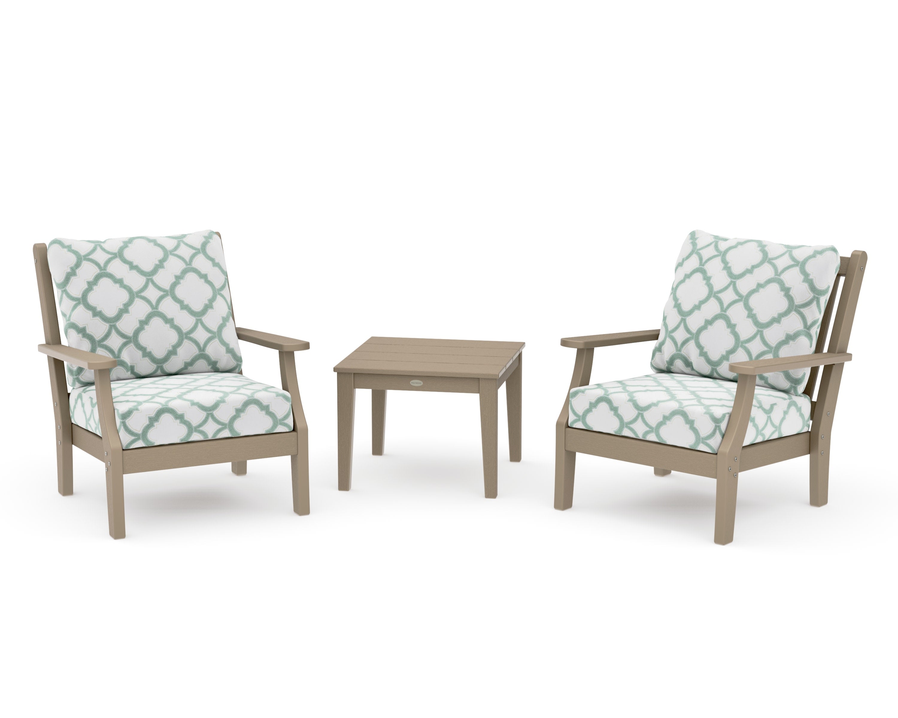 Wovendale 3-Piece Deep Seating Set in Vintage Sahara / Trellis Glacier Spa