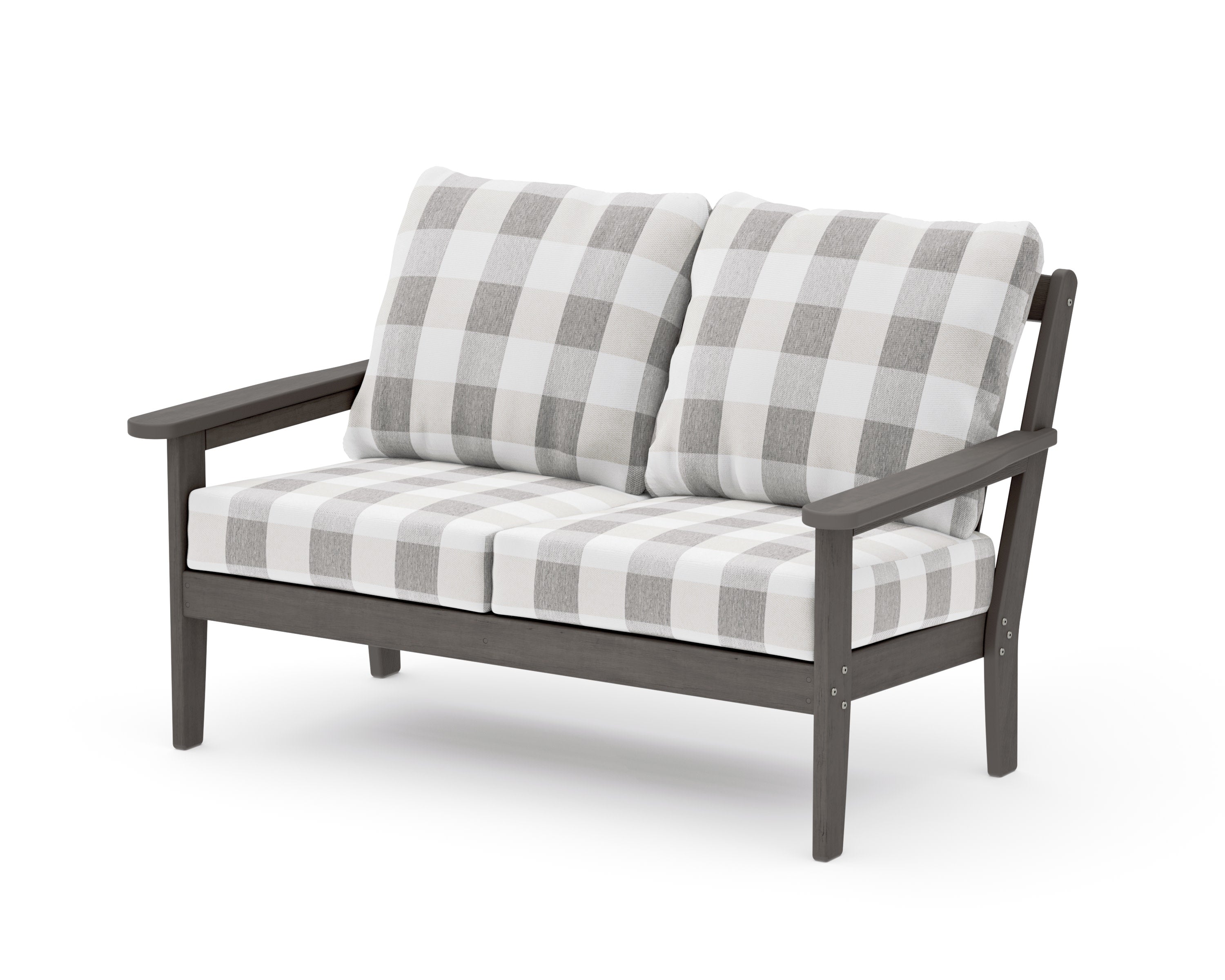 Cottage Deep Seating Loveseat in Driftwood / Buffalo Plaid Grey Mist