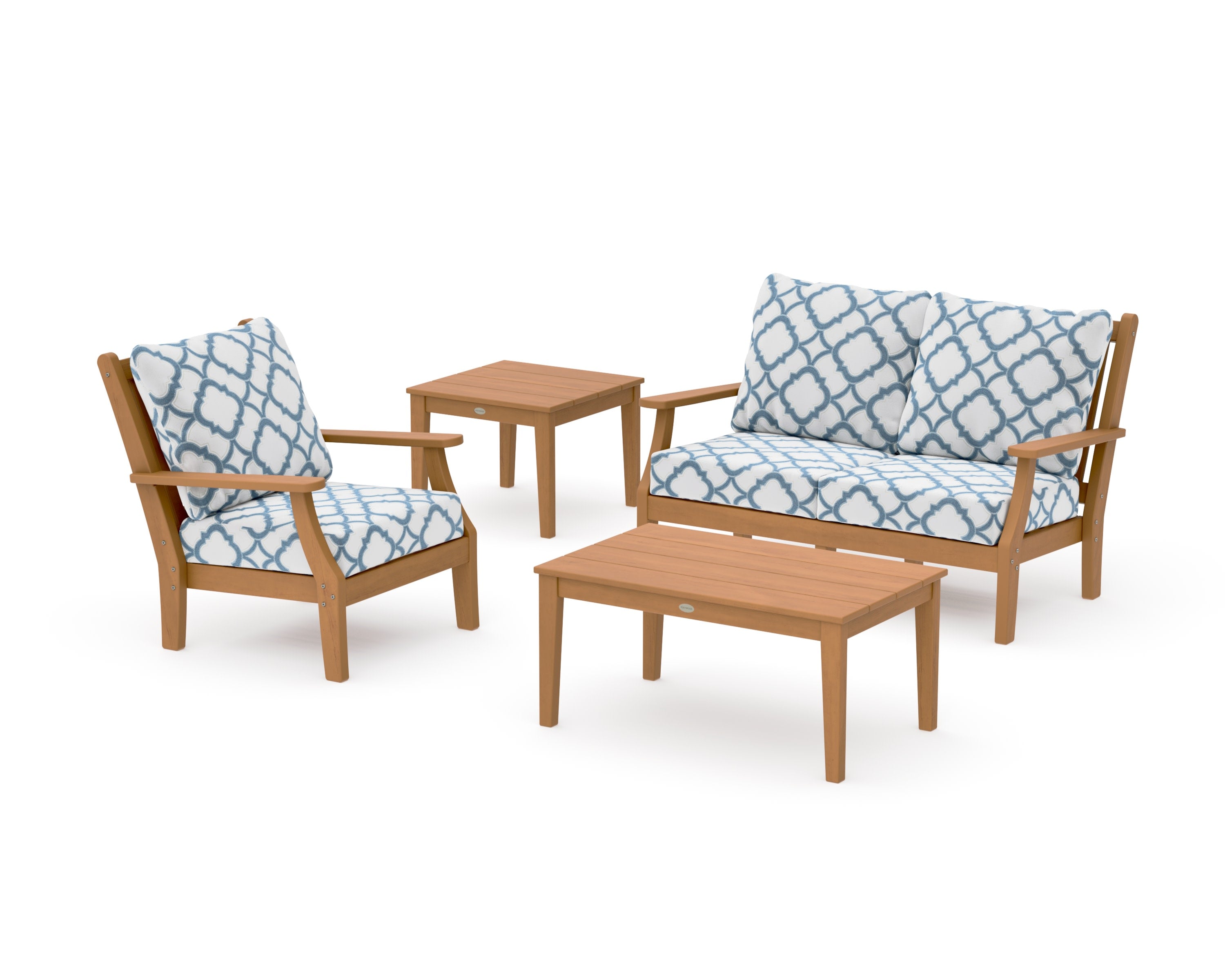 Wovendale 4-Piece Deep Seating Set in Natural / Trellis Sky Blue
