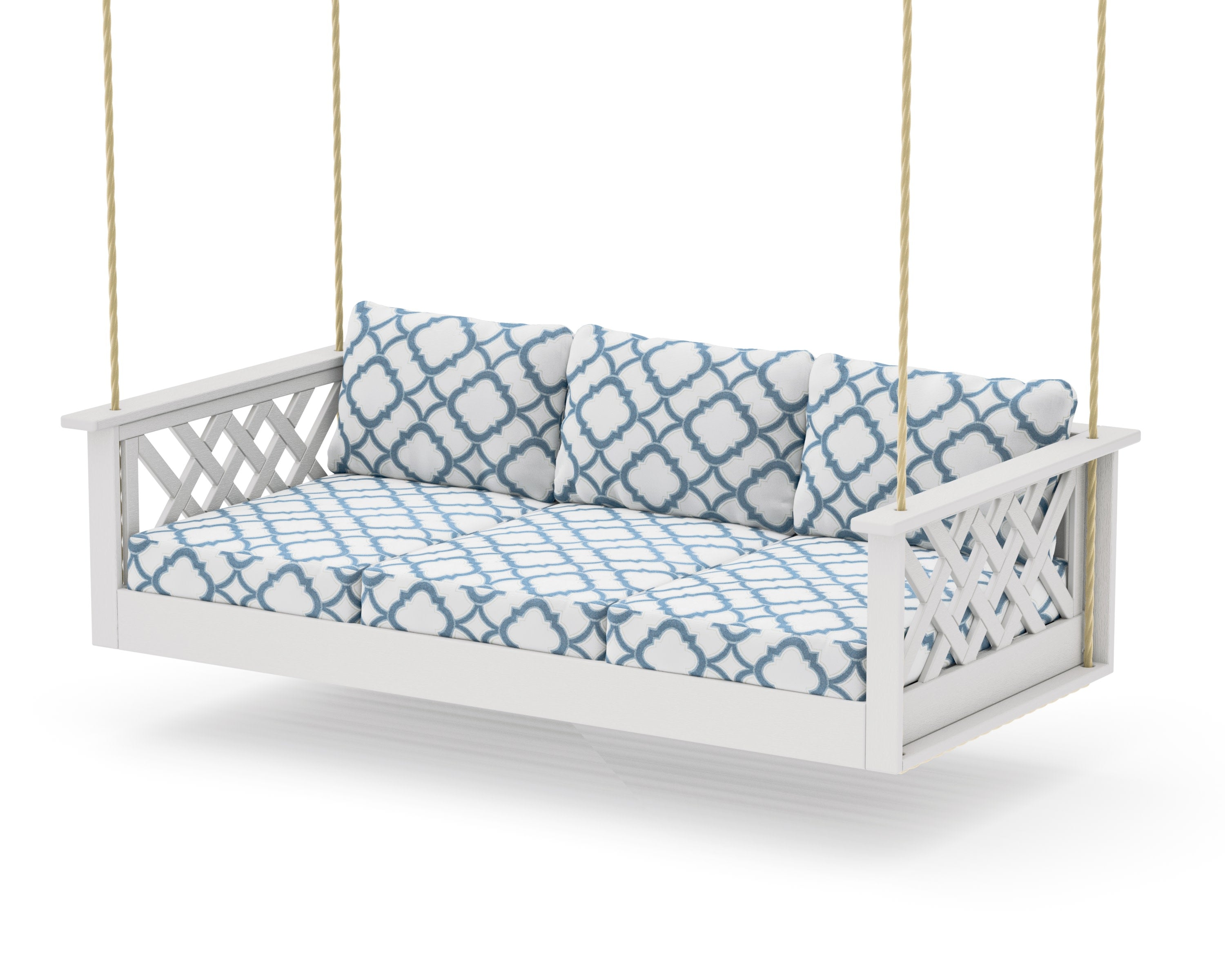 Wovendale Daybed Swing in Vintage White / Trellis Sky Blue