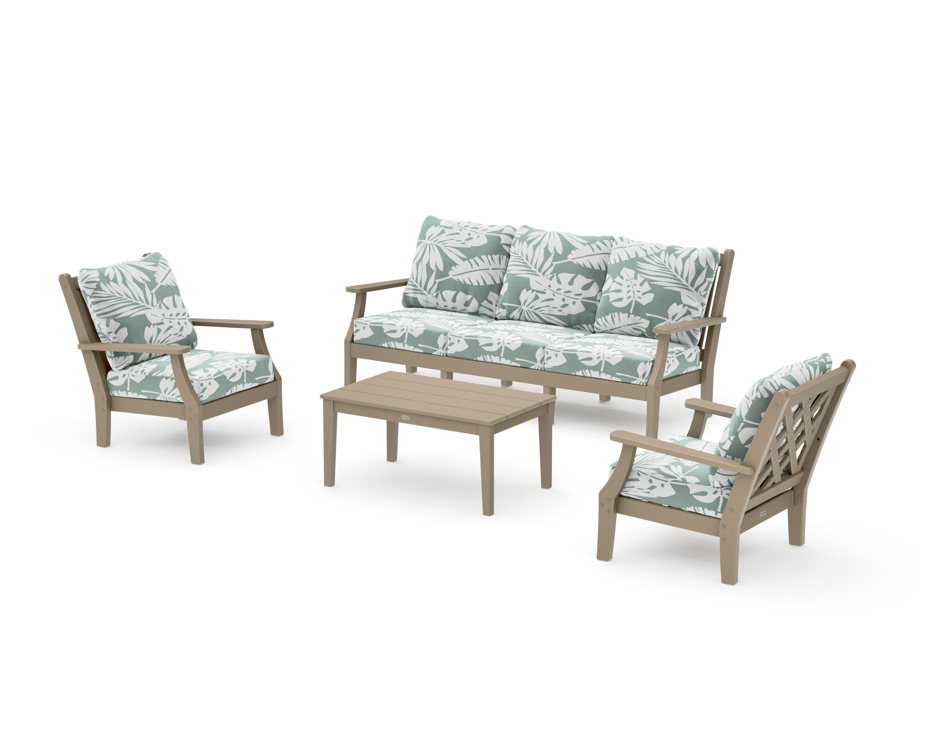 Wovendale 4-Piece Deep Seating Set with Sofa in Vintage Sahara / Leaf Glacier Spa