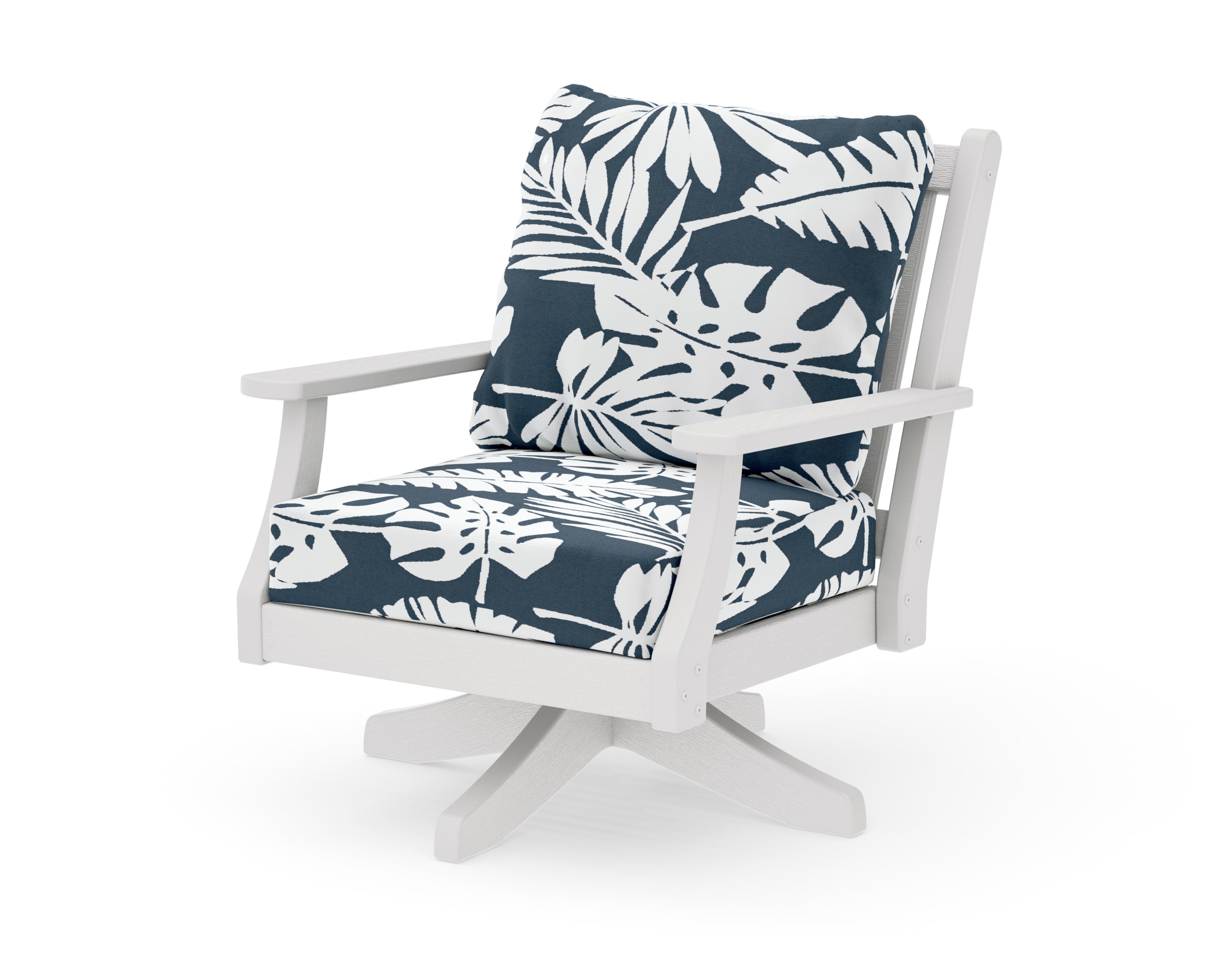 Wovendale Deep Seating Swivel Chair in Vintage White / Leaf Marine Indigo