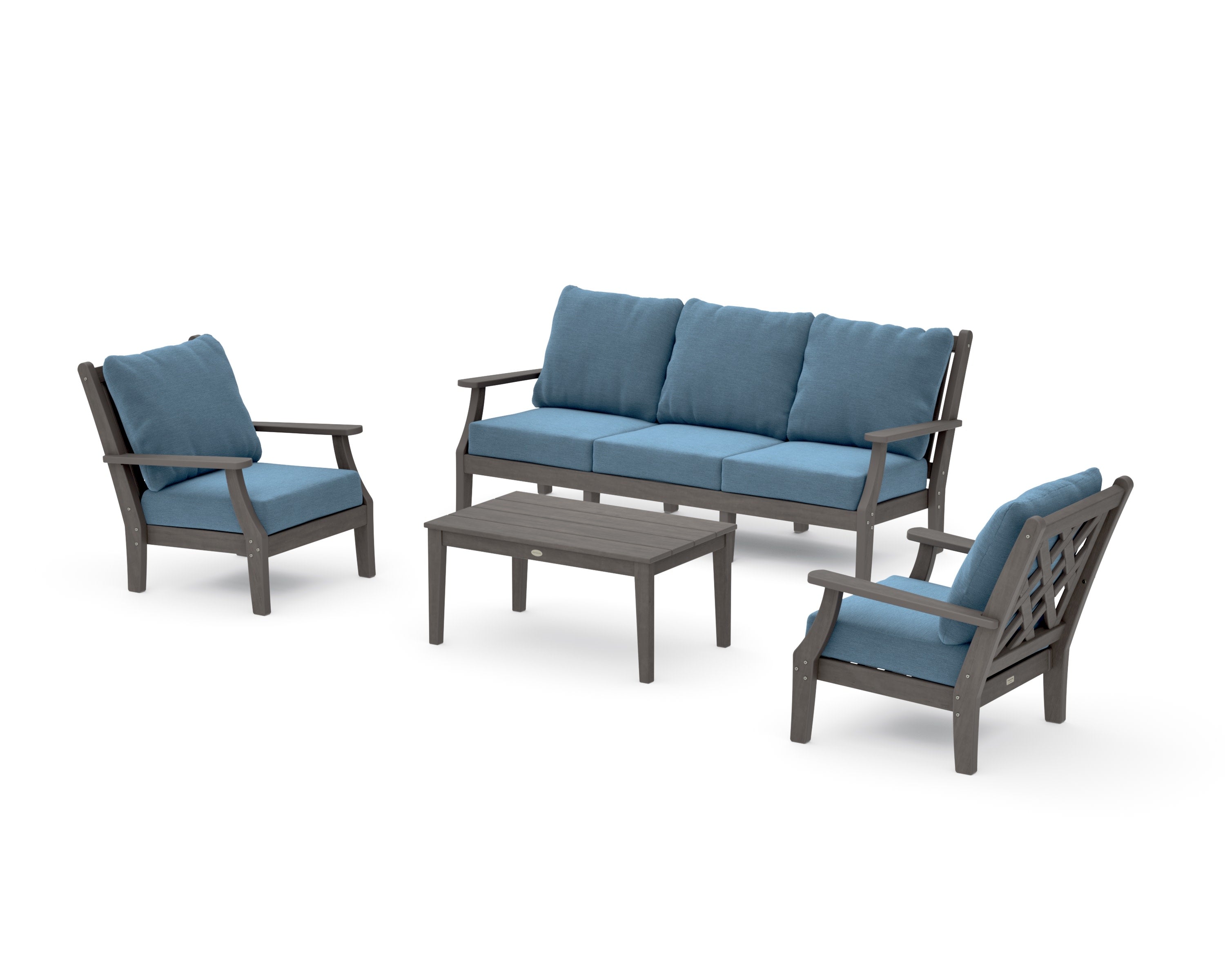 Wovendale 4-Piece Deep Seating Set with Sofa in Driftwood / Sky Blue