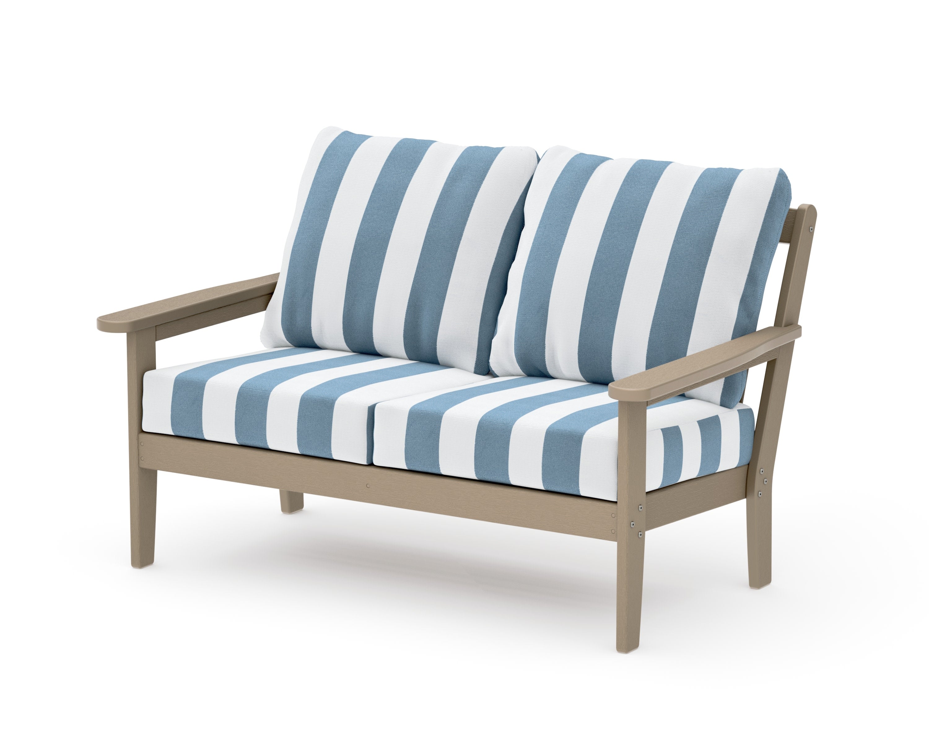 Cottage Deep Seating Loveseat in Vintage Sahara / Cabana Stripe Sky Blue