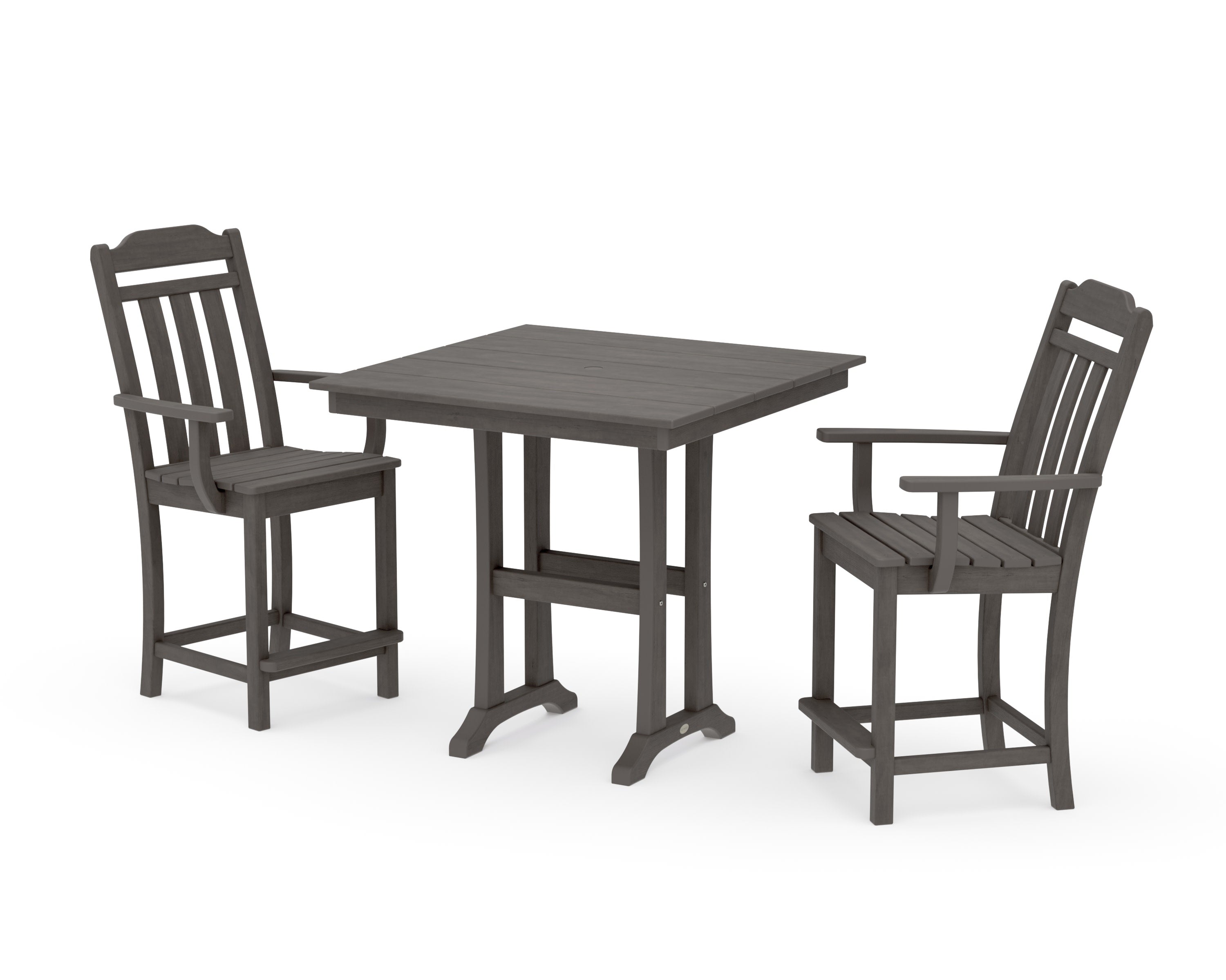 Cottage 3-Piece Farmhouse Counter Set with Trestle Legs in Driftwood