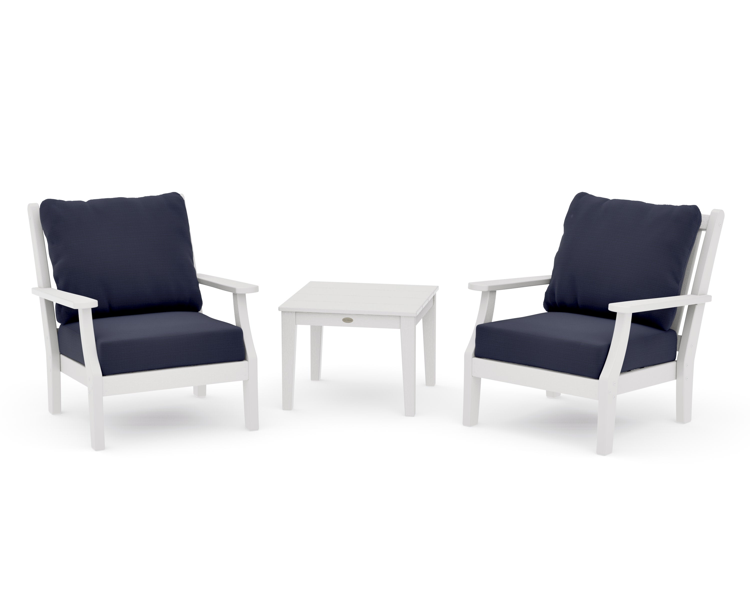 Wovendale 3-Piece Deep Seating Set in Vintage White / Navy Linen