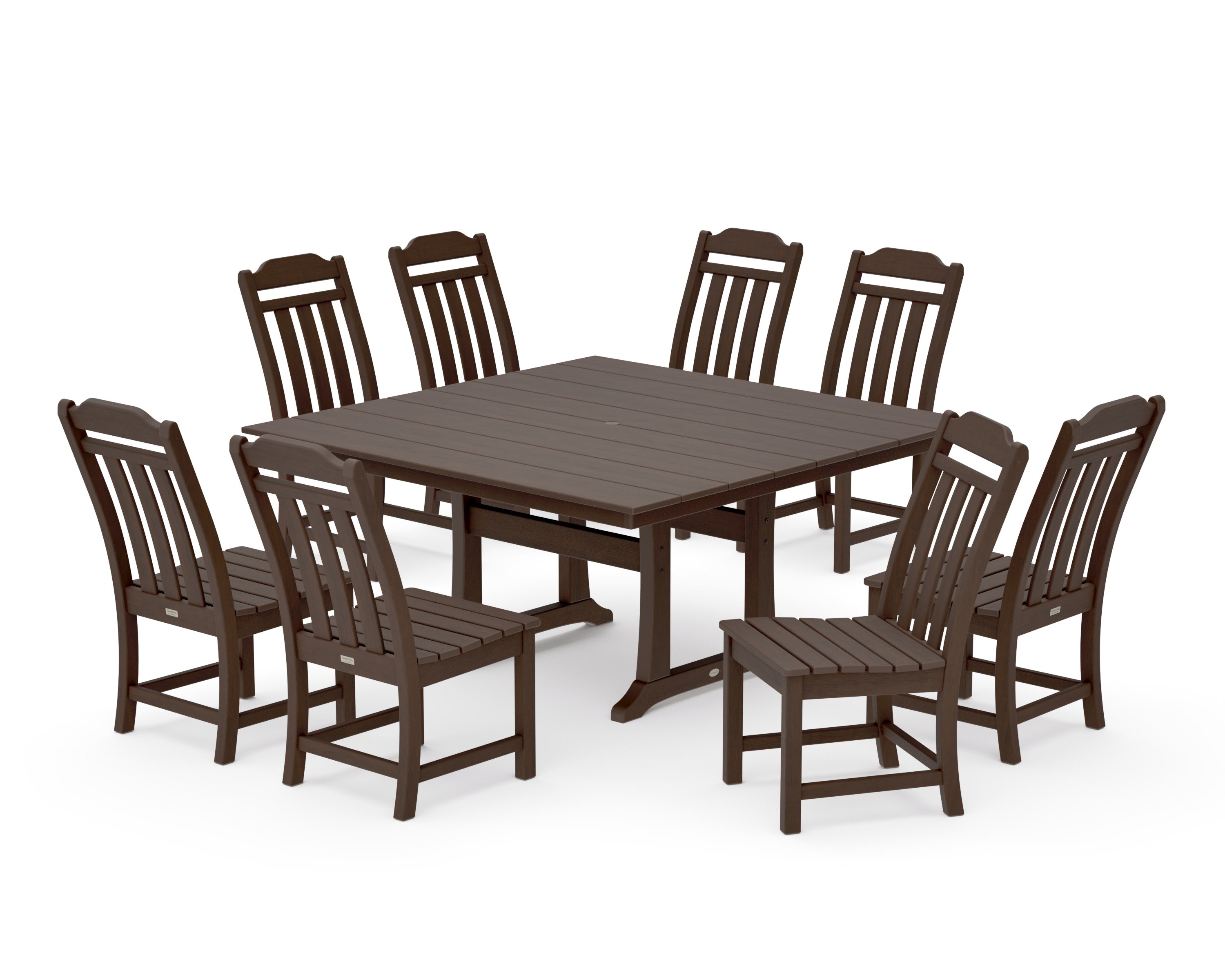 Cottage 9-Piece Square Farmhouse Side Chair Dining Set with Trestle Legs in Kona