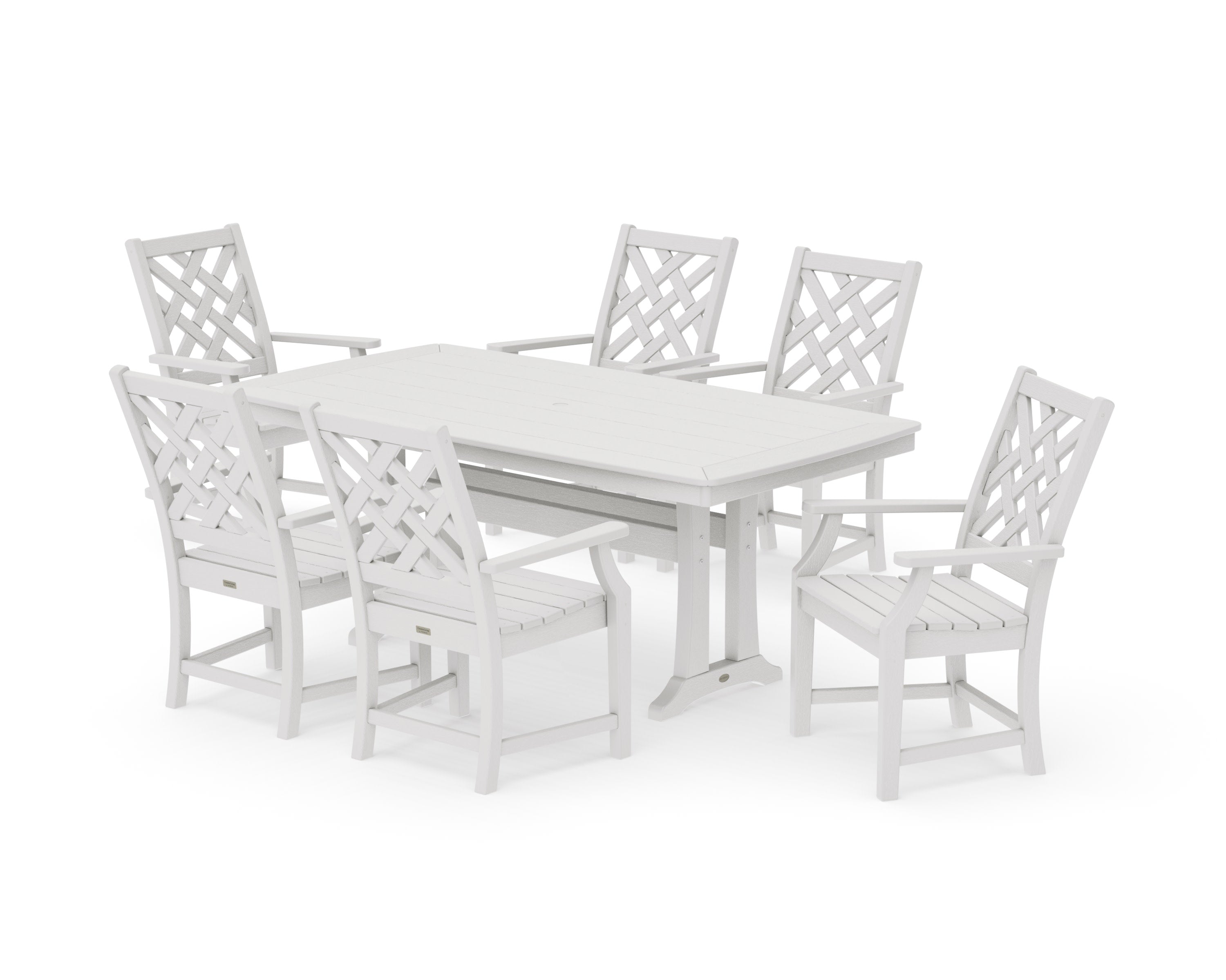 Wovendale Arm Chair 7-Piece Dining Set with Trestle Legs in Vintage White