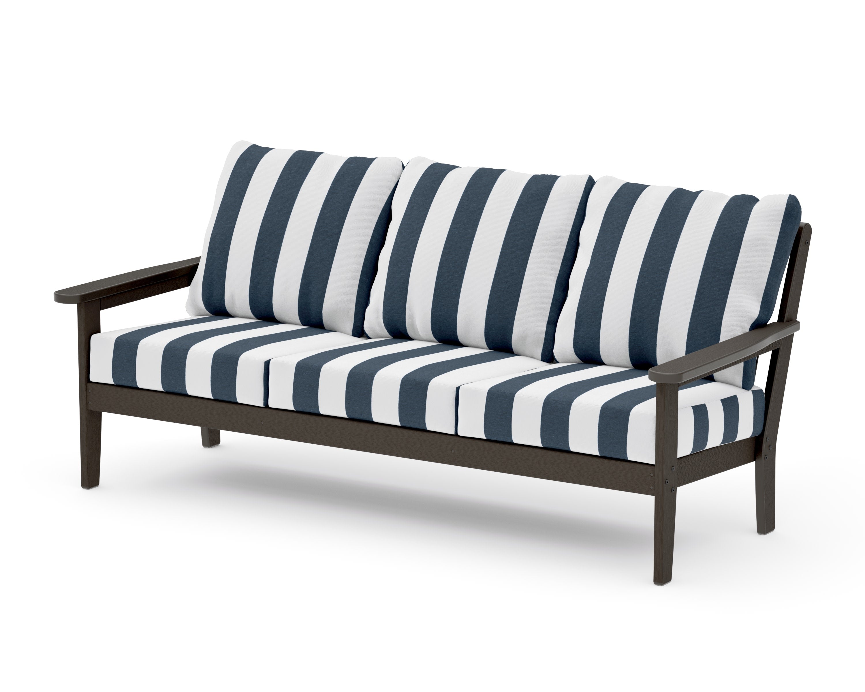 Cottage Deep Seating Sofa in Vintage Coffee / Cabana Stripe Marine Indigo
