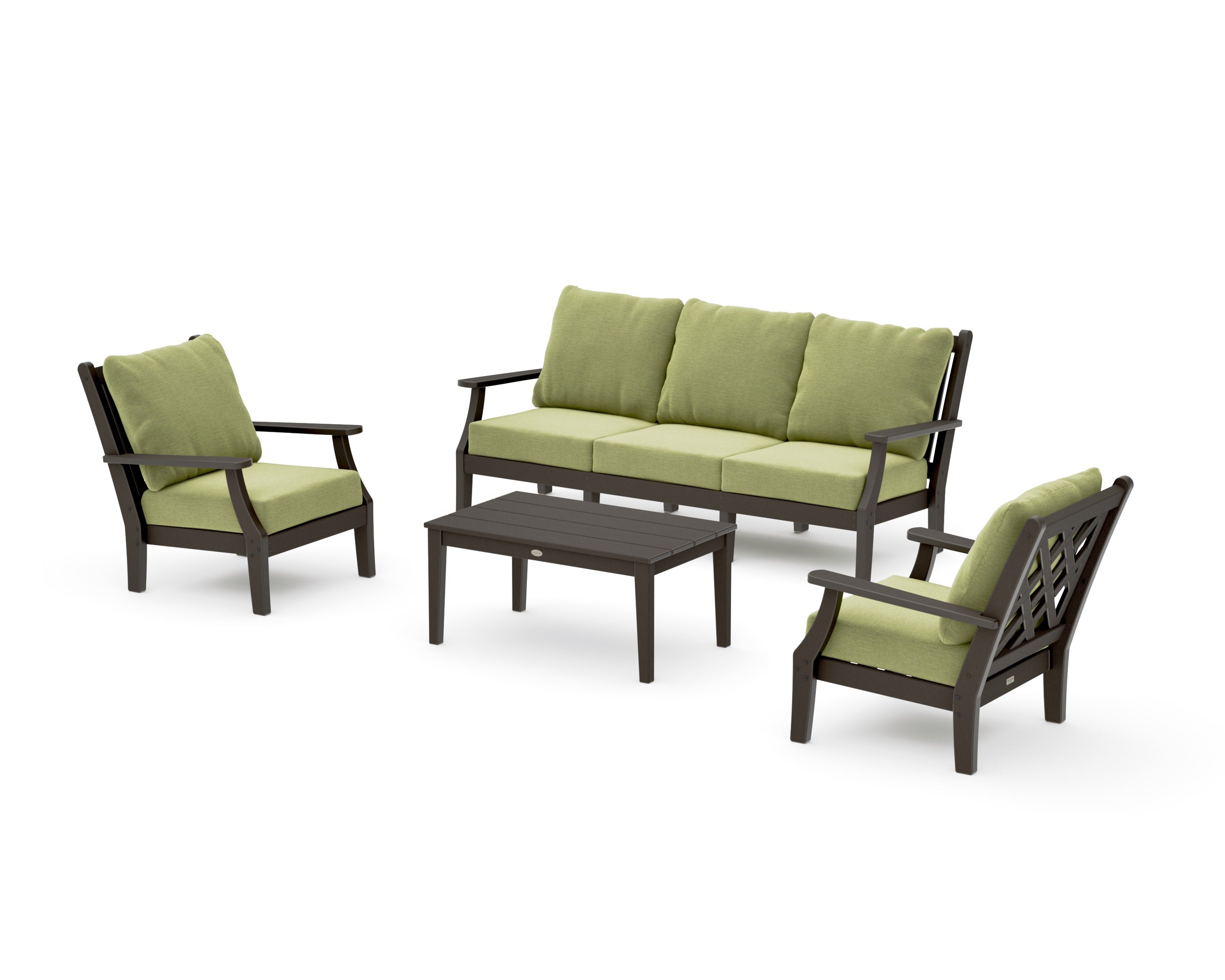 Wovendale 4-Piece Deep Seating Set with Sofa in Vintage Coffee / Chartreuse Boucle