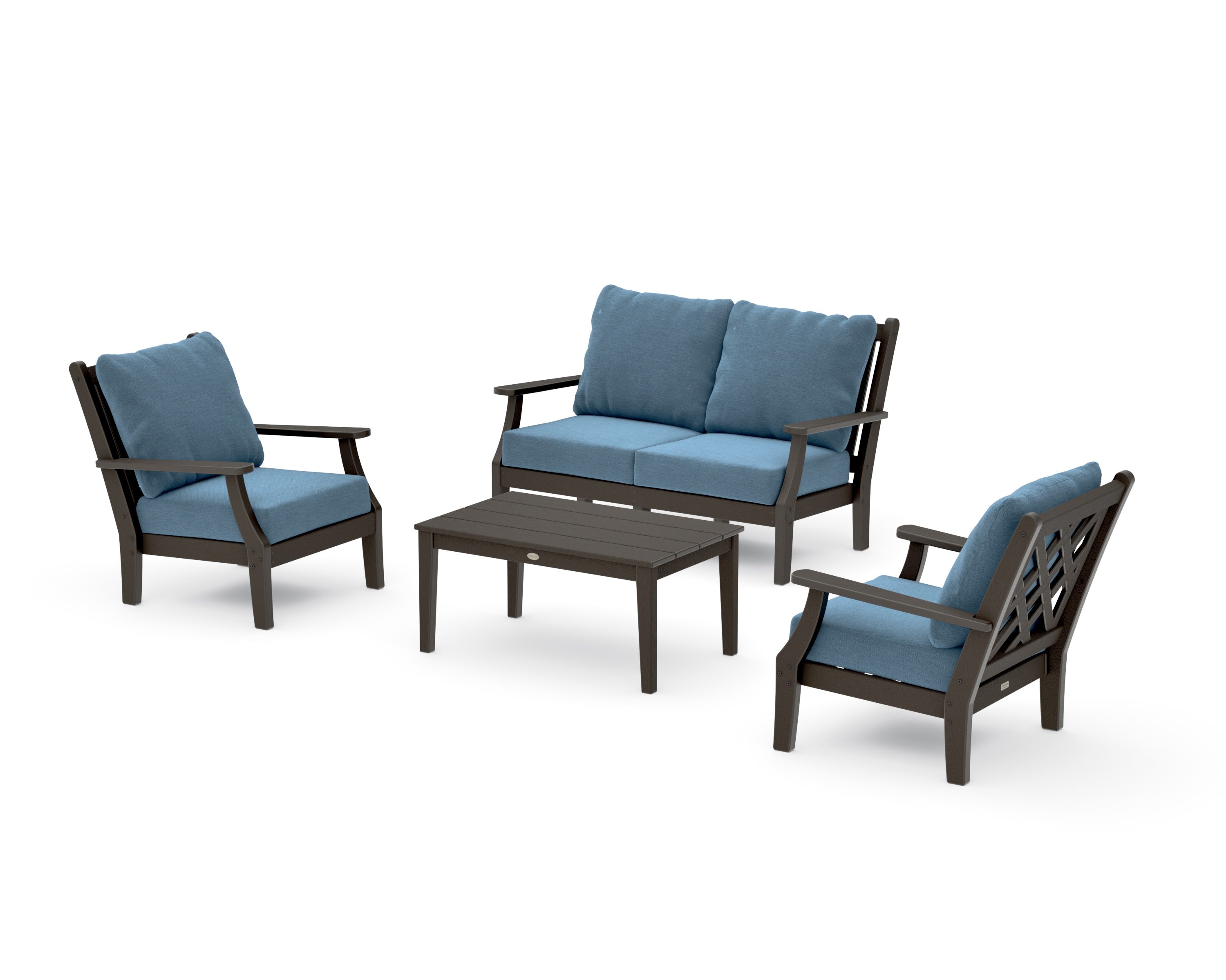 Wovendale 4-Piece Deep Seating Set with Loveseat in Vintage Coffee / Sky Blue