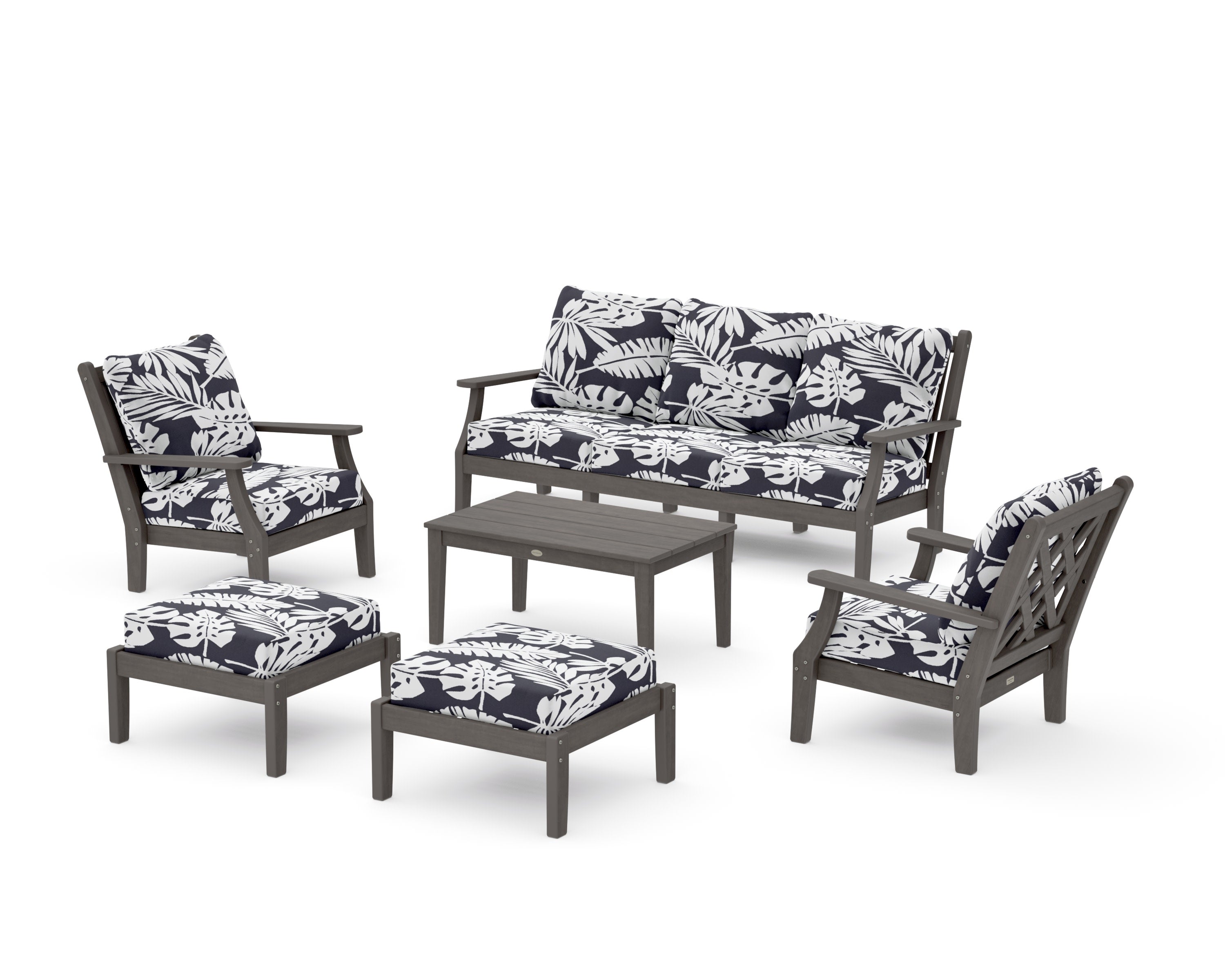 Wovendale 6-Piece Lounge Sofa Set in Driftwood / Leaf Navy