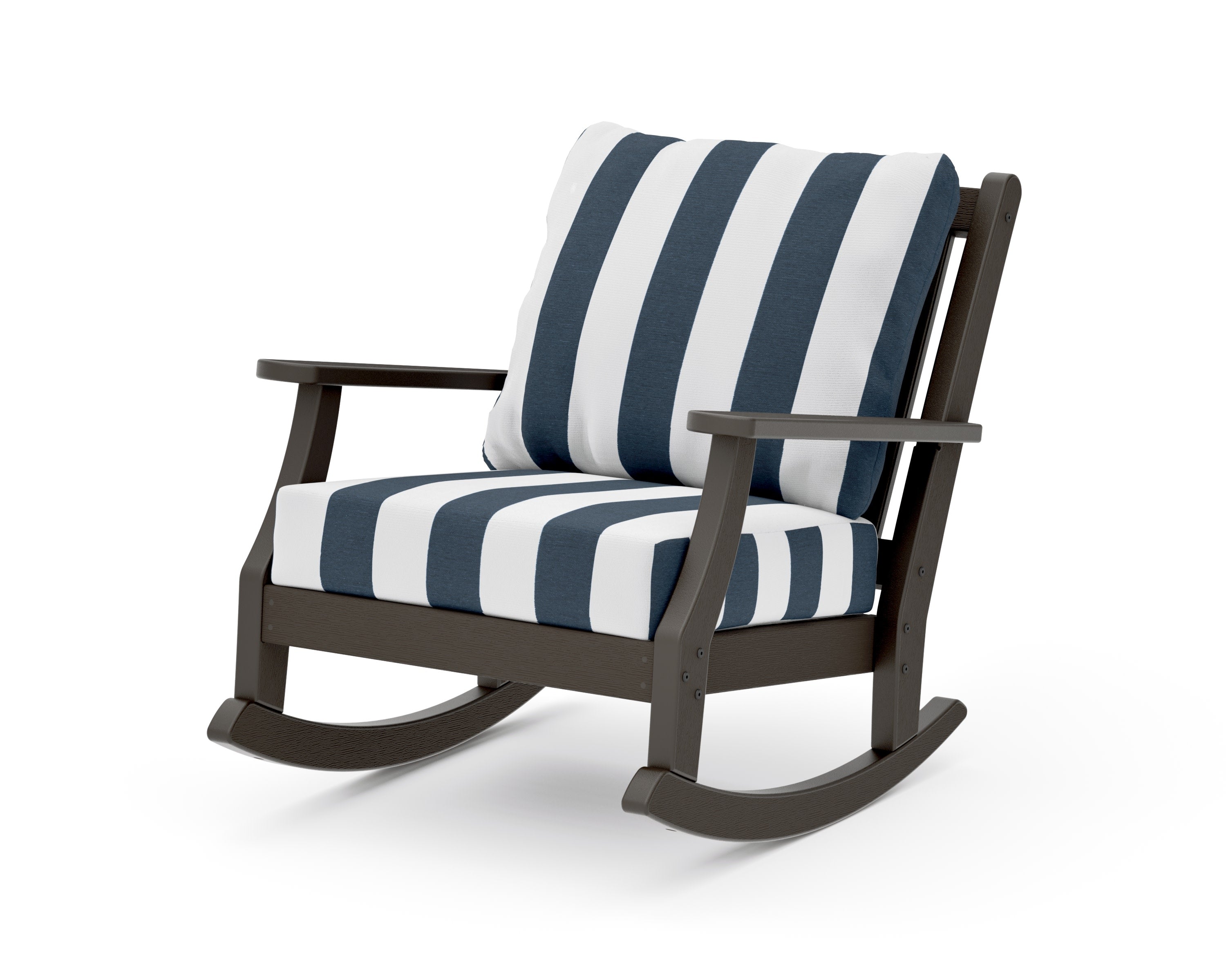 Wovendale Deep Seating Rocking Chair in Vintage Coffee / Cabana Stripe Marine Indigo