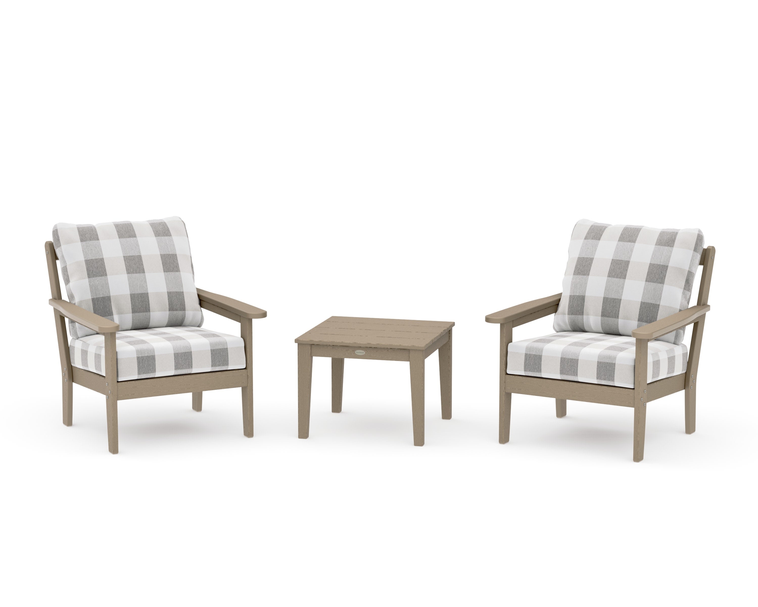 Cottage 3-Piece Deep Seating Set in Vintage Sahara / Buffalo Plaid Grey Mist