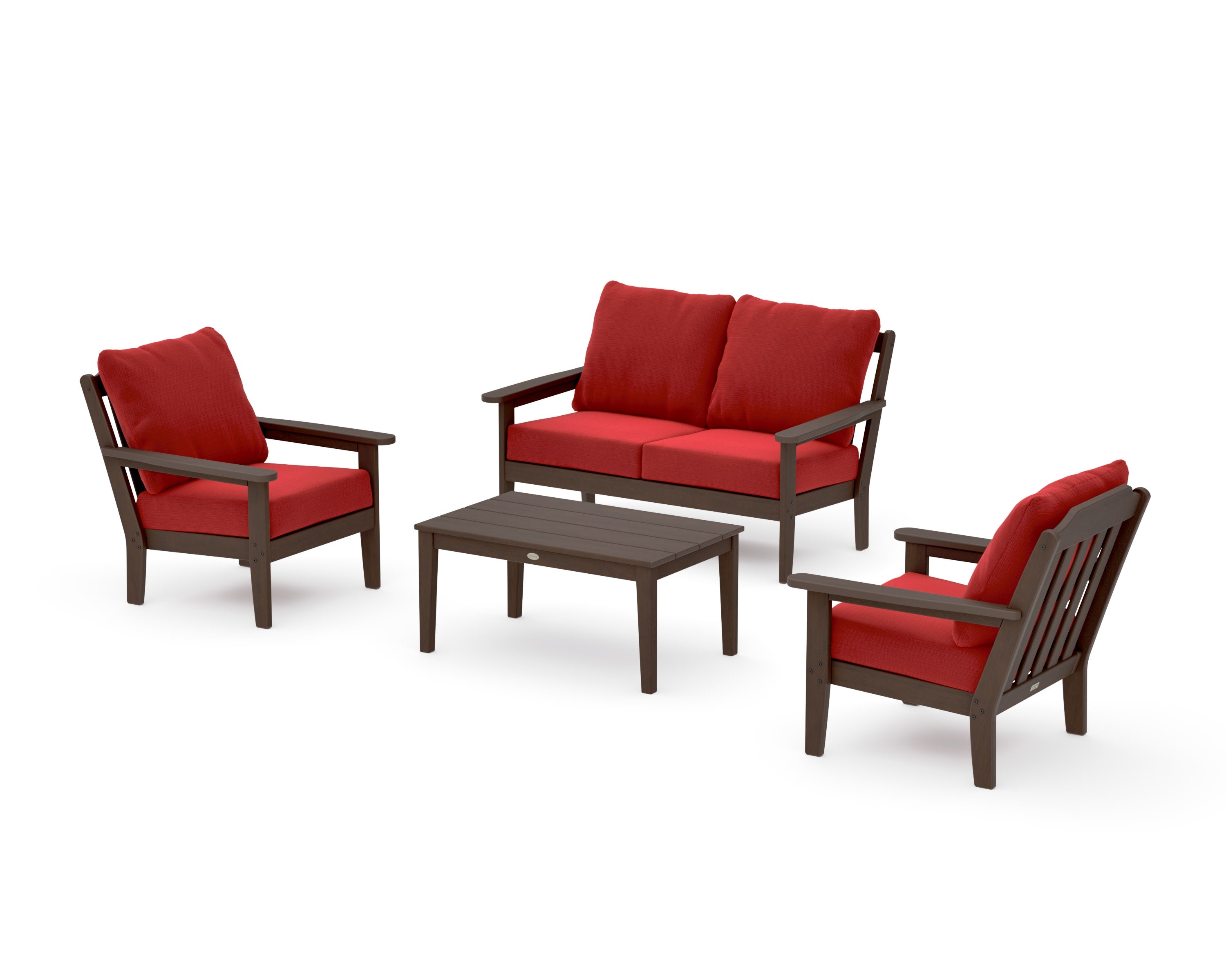 Cottage 4-Piece Deep Seating Set with Loveseat in Kona / Crimson Linen