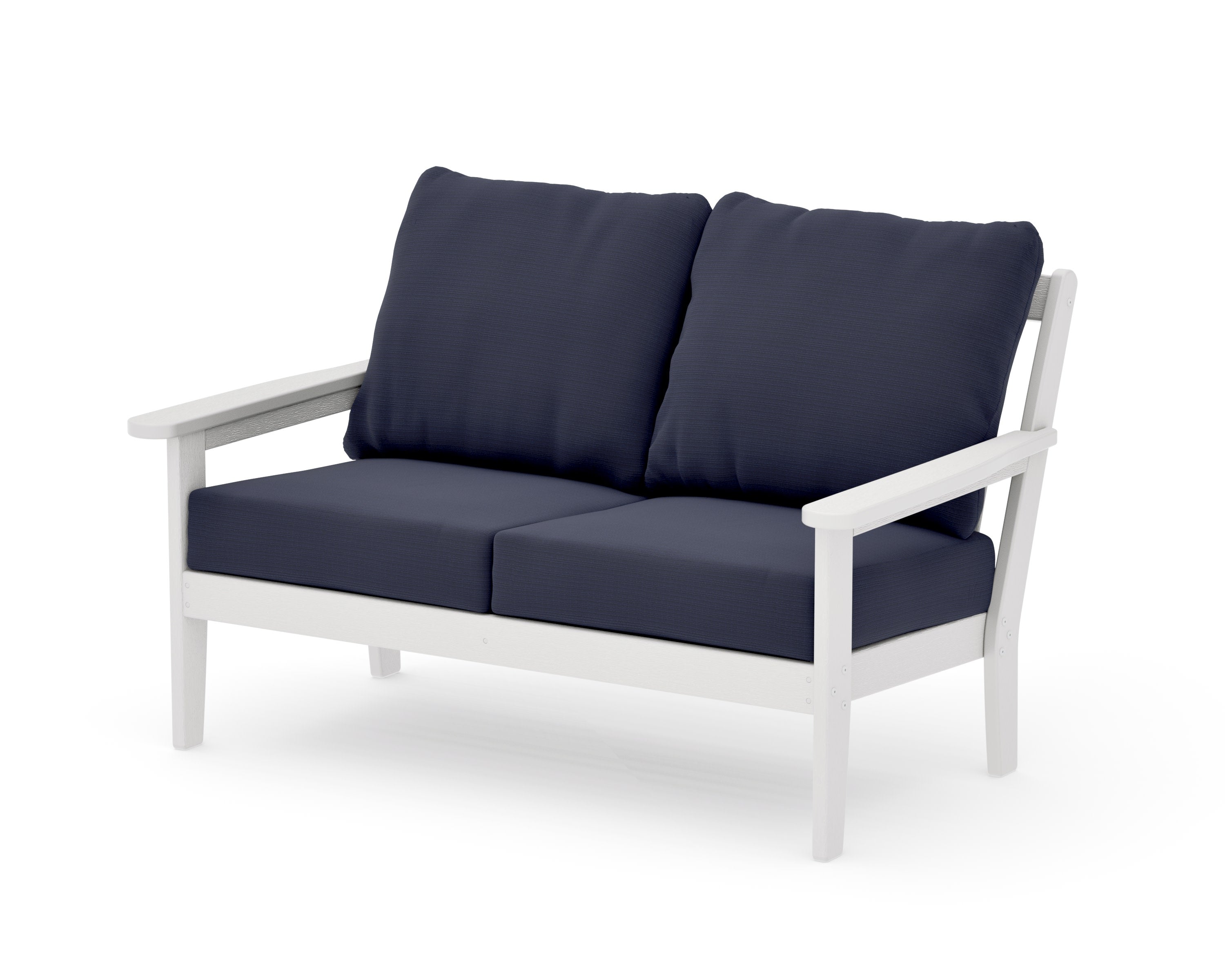 Cottage Deep Seating Loveseat in Vintage White / Navy Linen