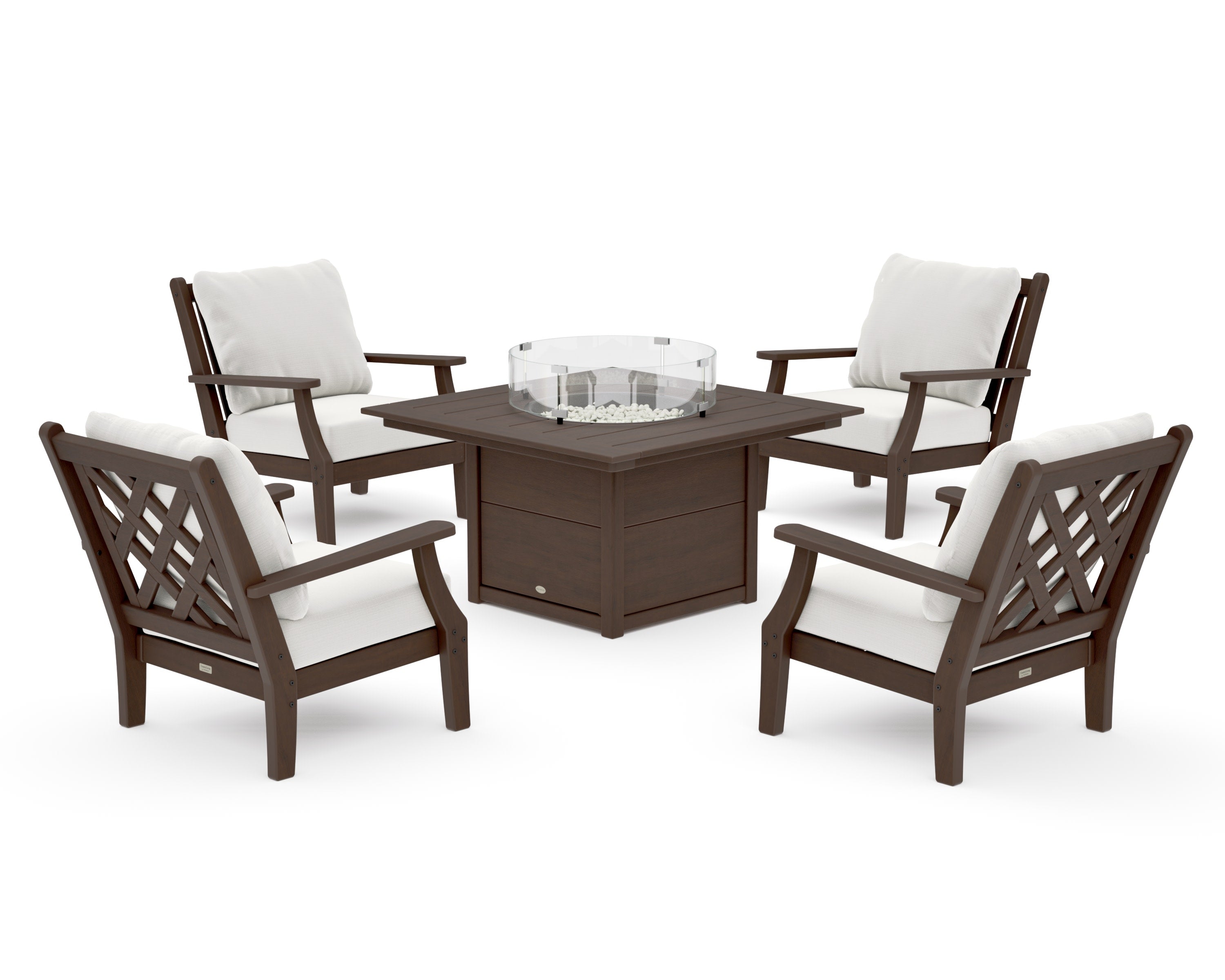 Wovendale 5-Piece Deep Seating Set with Fire Pit Table in Kona / Natural Linen