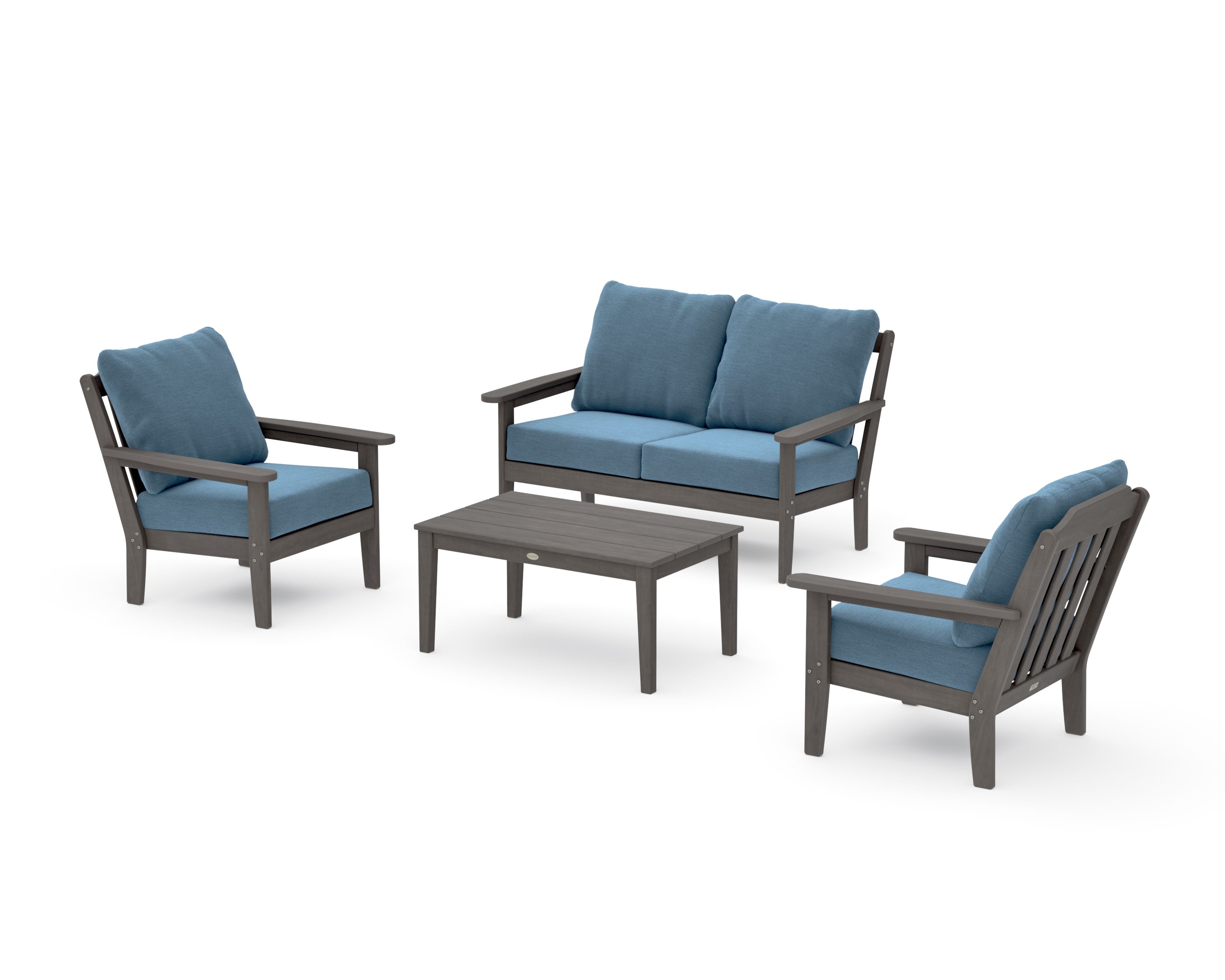Cottage 4-Piece Deep Seating Set with Loveseat in Driftwood / Sky Blue