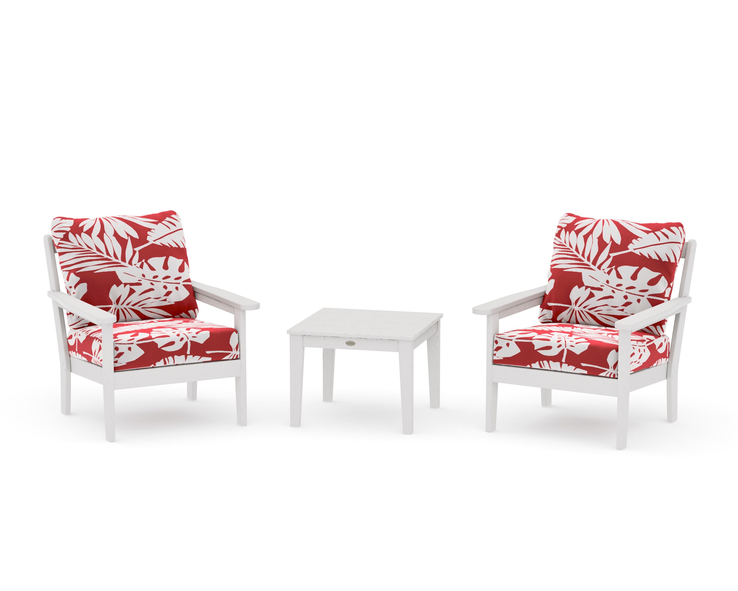 Cottage 3-Piece Deep Seating Set in Vintage White / Leaf Crimson