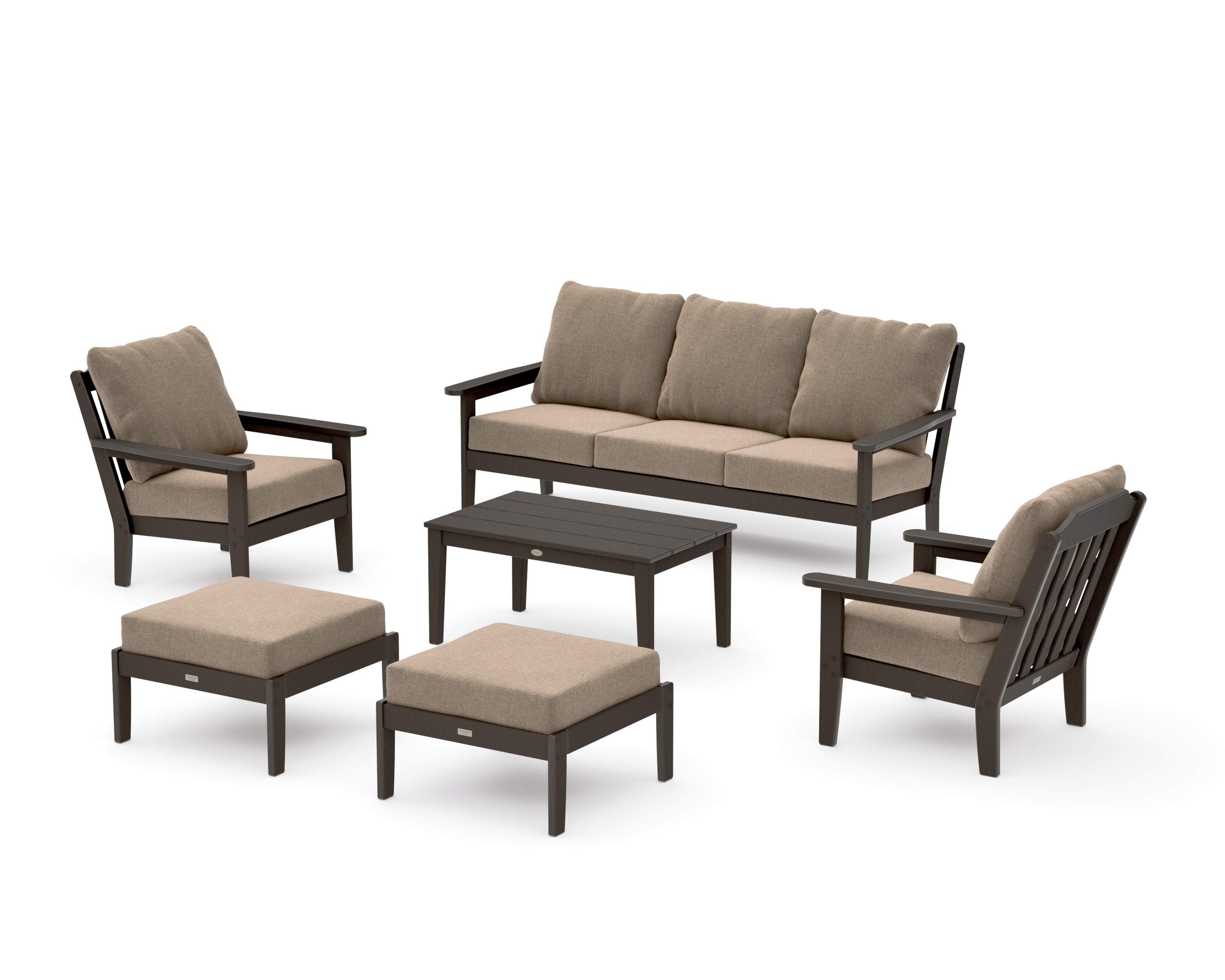 Cottage 6-Piece Lounge Sofa Set in Vintage Coffee / Spiced Burlap