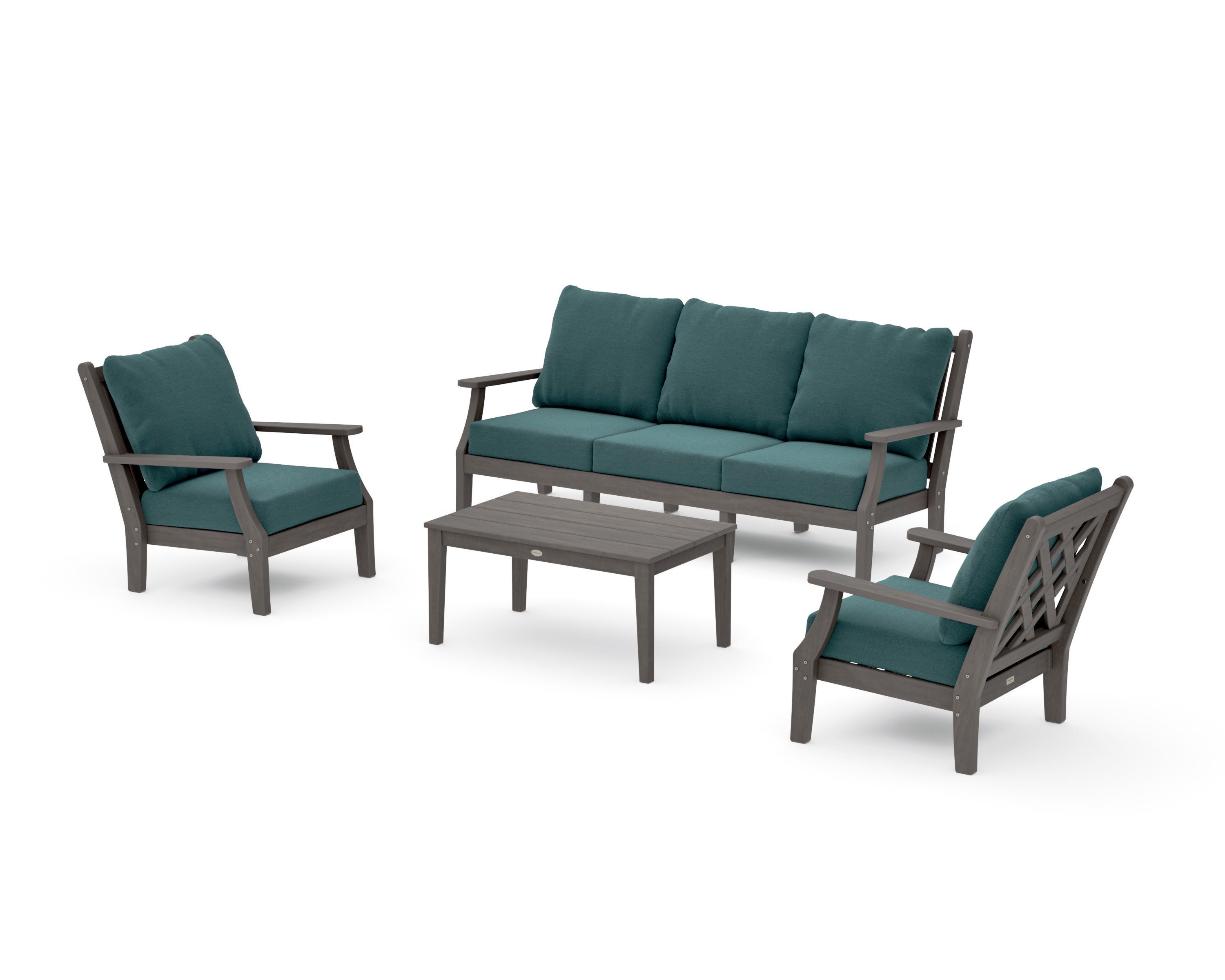 Wovendale 4-Piece Deep Seating Set with Sofa in Driftwood / Ocean Teal