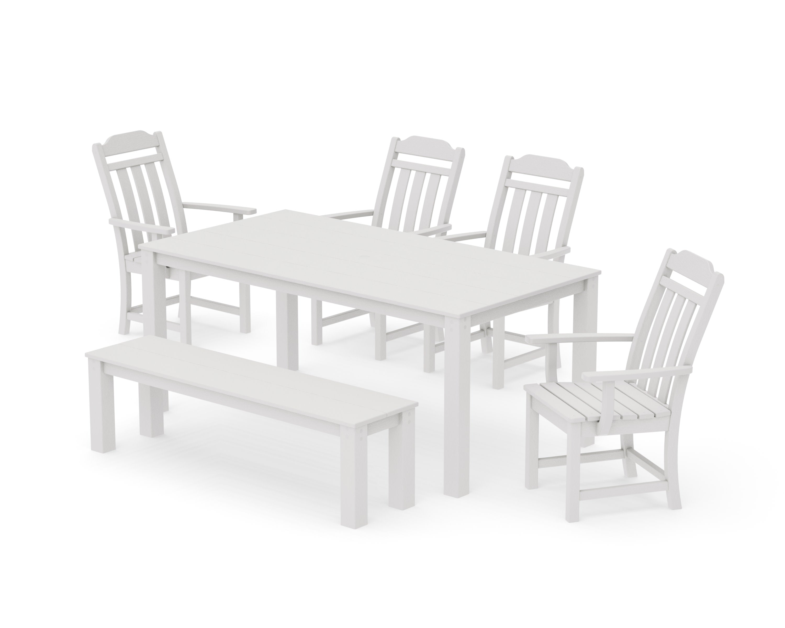 Cottage 6-Piece Parsons Dining Set with Bench in Vintage White