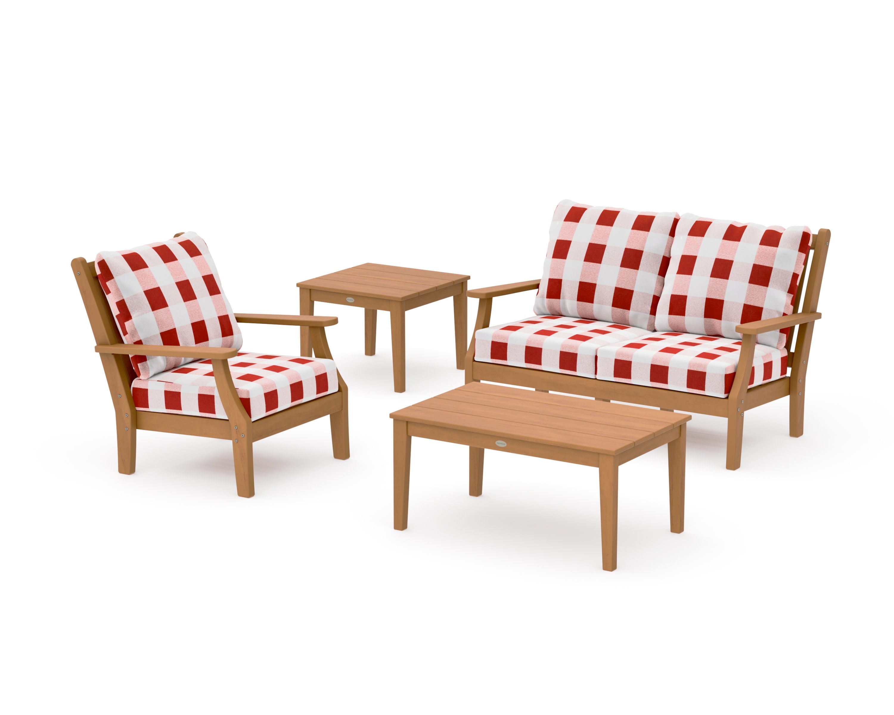 Wovendale 4-Piece Deep Seating Set in Natural / Buffalo Plaid Crimson
