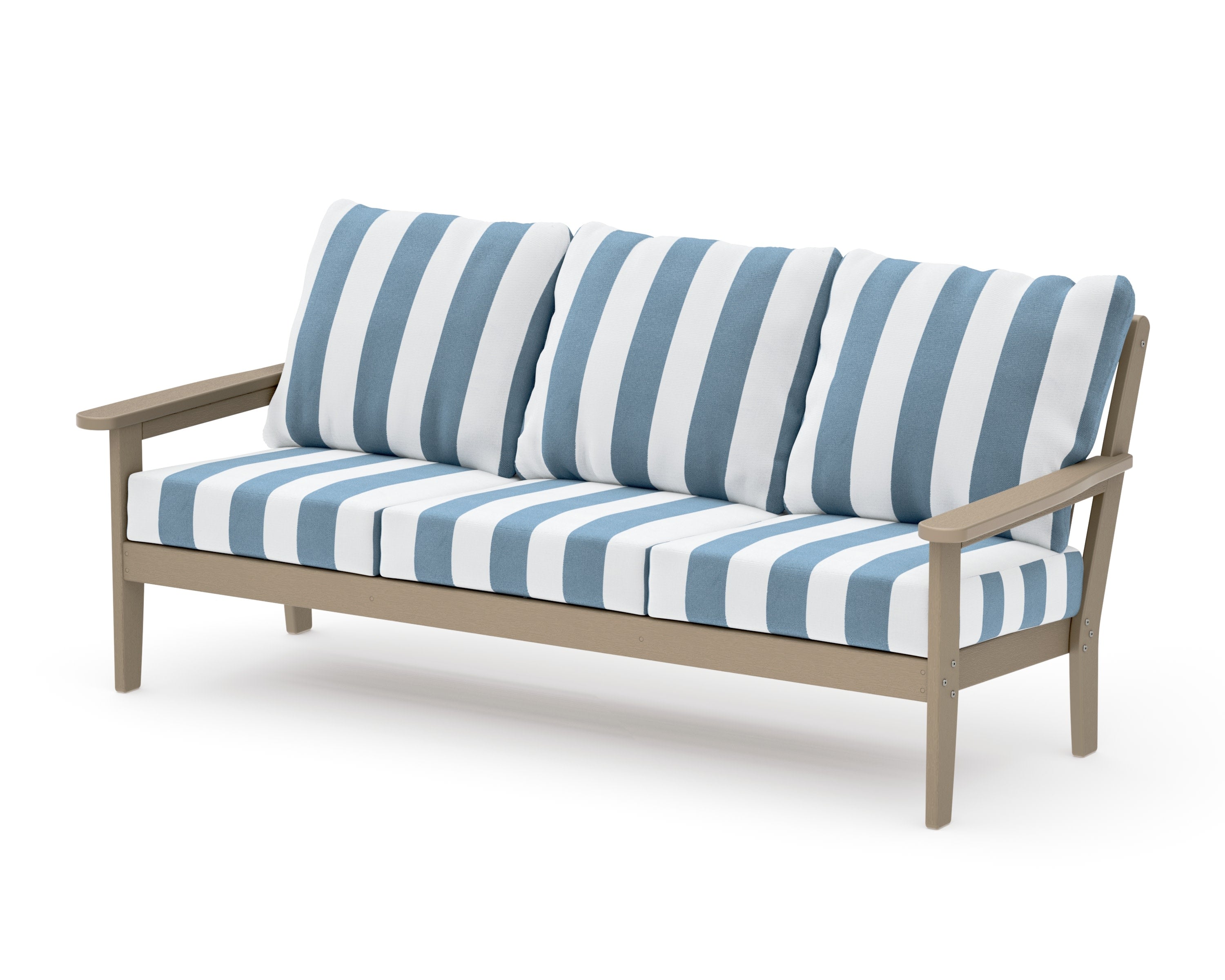 Cottage Deep Seating Sofa in Vintage Sahara / Cabana Stripe Sky Blue