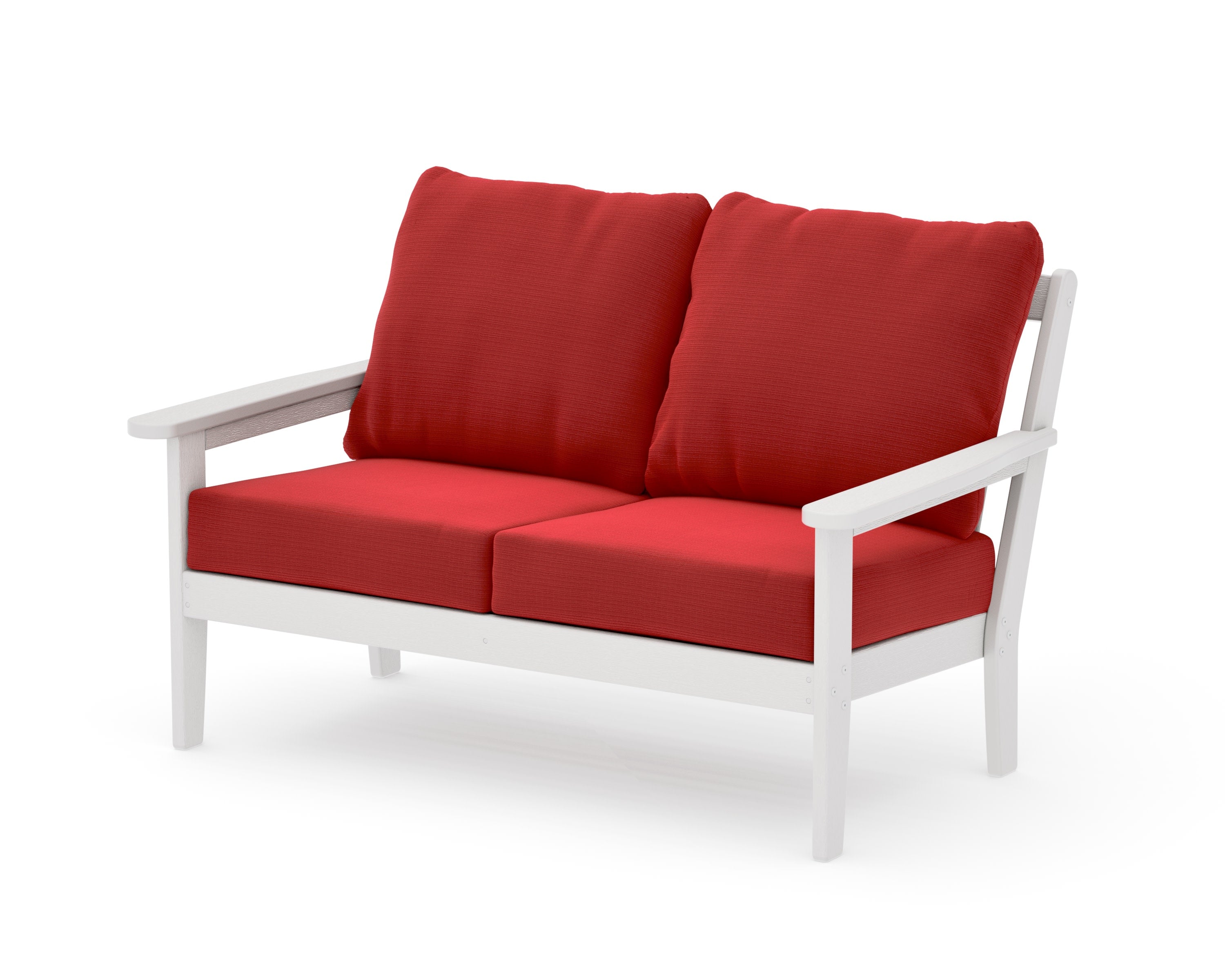 Cottage Deep Seating Loveseat in Vintage White / Crimson Linen