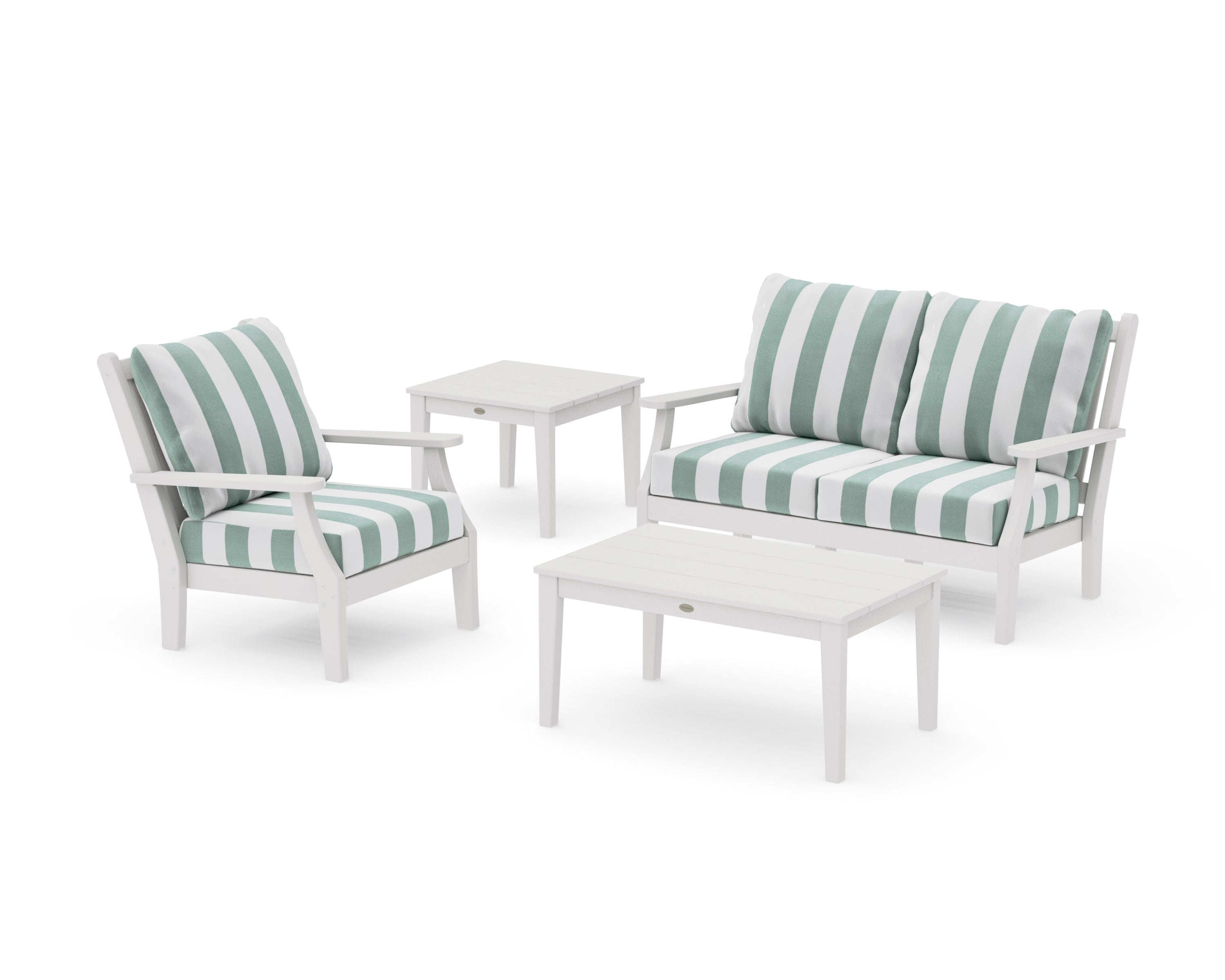 Wovendale 4-Piece Deep Seating Set in Vintage White / Cabana Stripe Glacier Spa