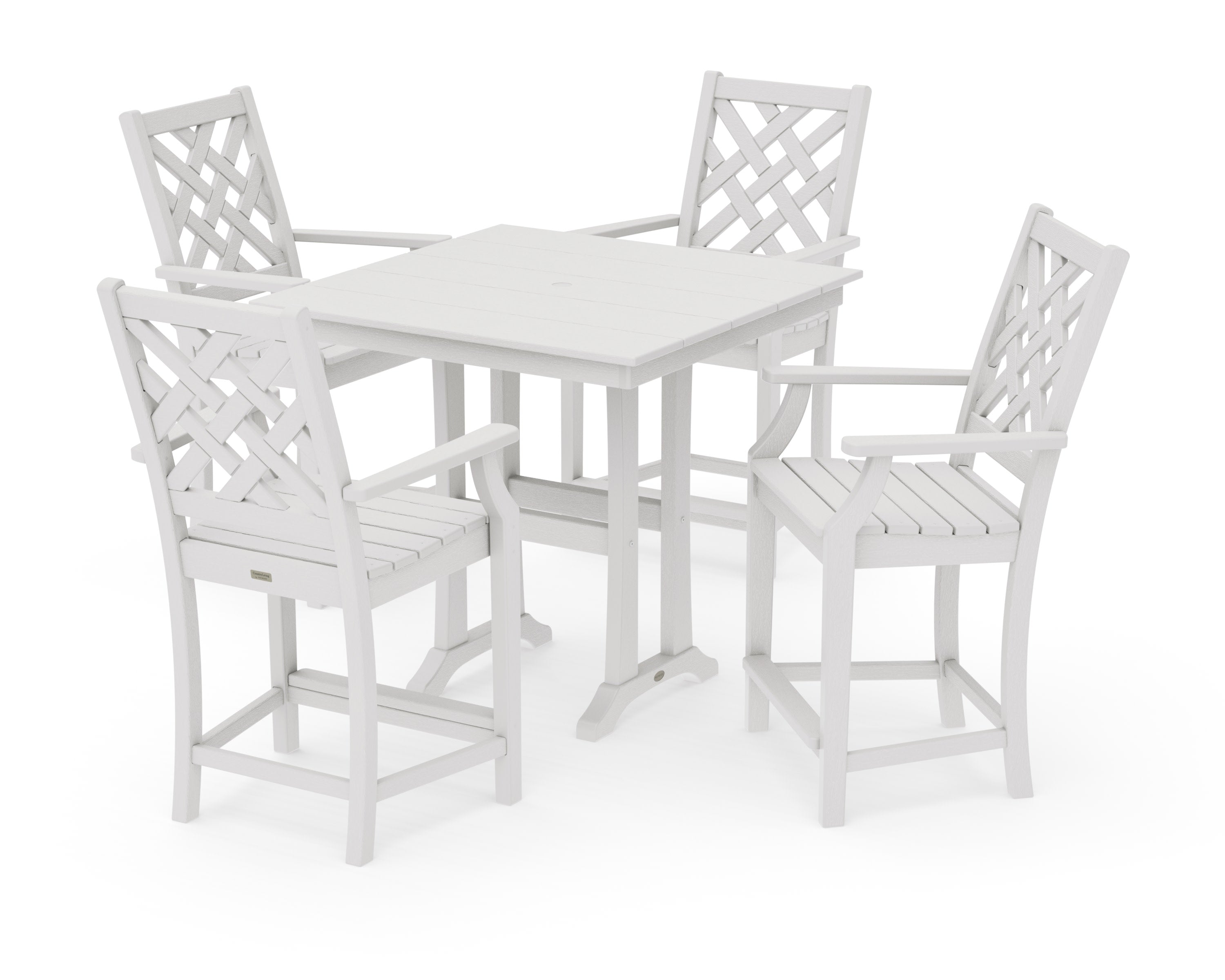 Wovendale 5-Piece Farmhouse Counter Set with Trestle Legs in Vintage White